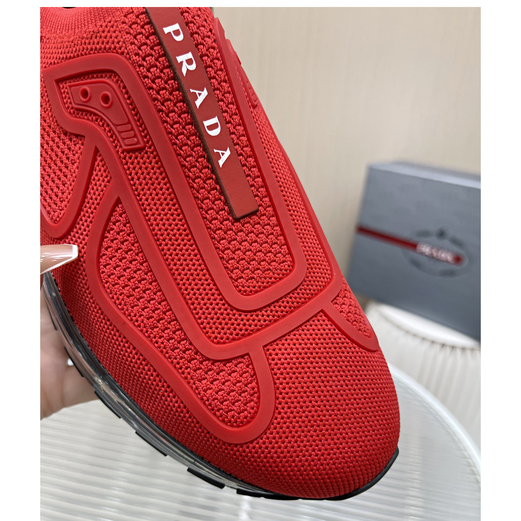 Prada Logo Sneakers In Red - DesignerGu