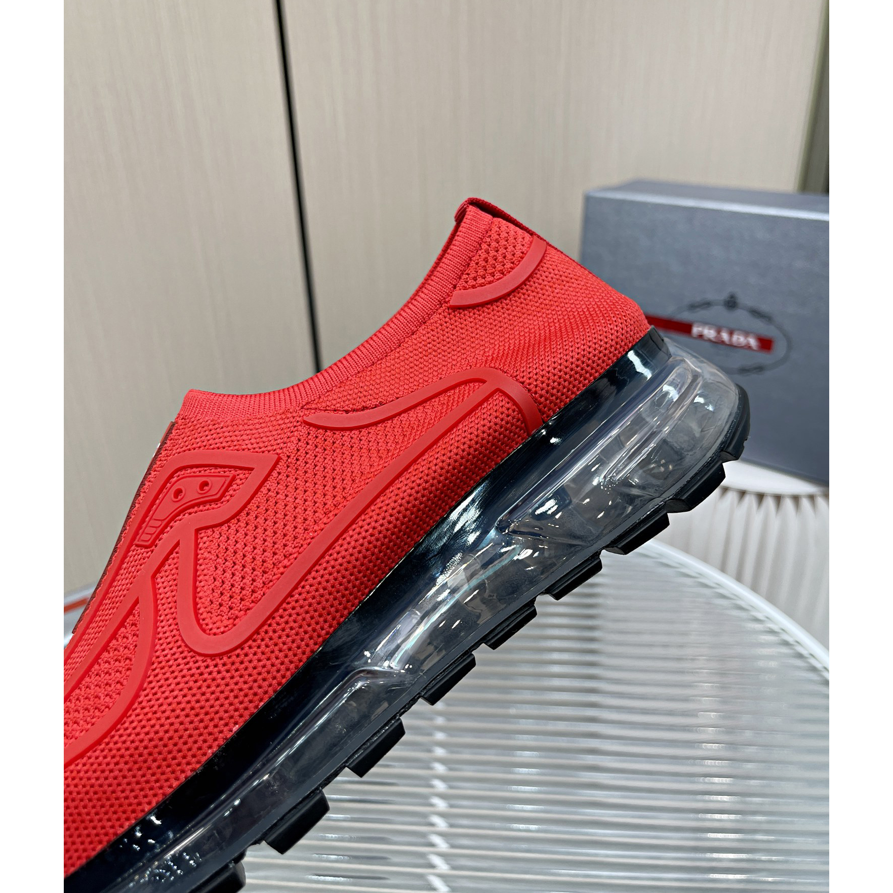 Prada Logo Sneakers In Red - DesignerGu