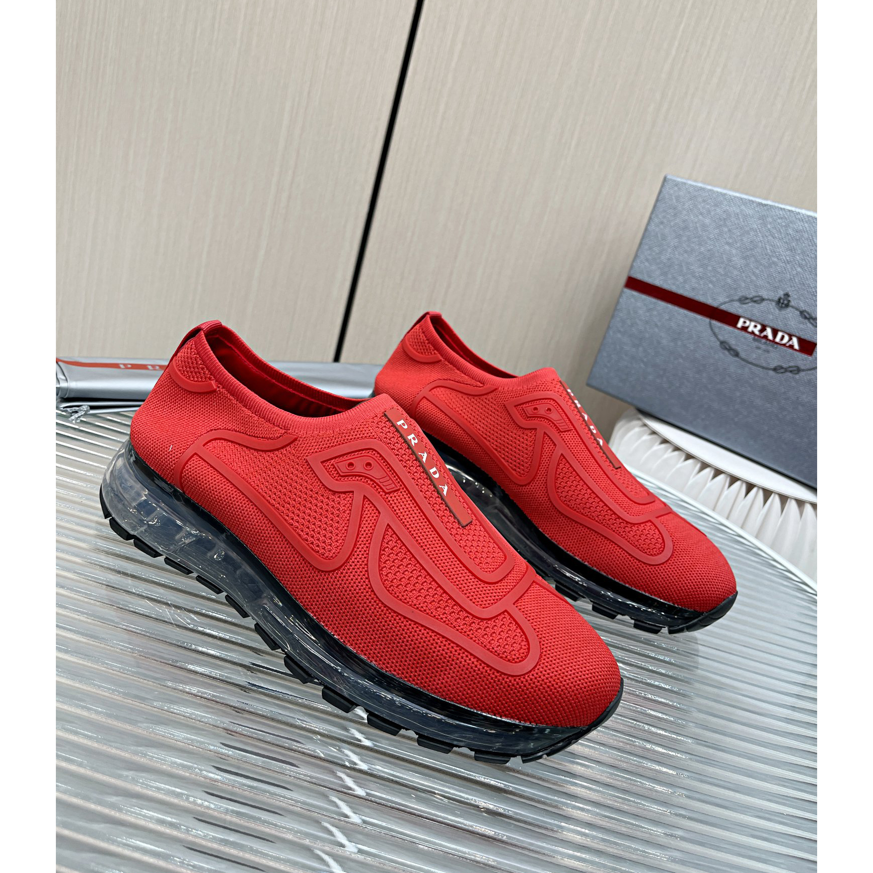 Prada Logo Sneakers In Red - DesignerGu