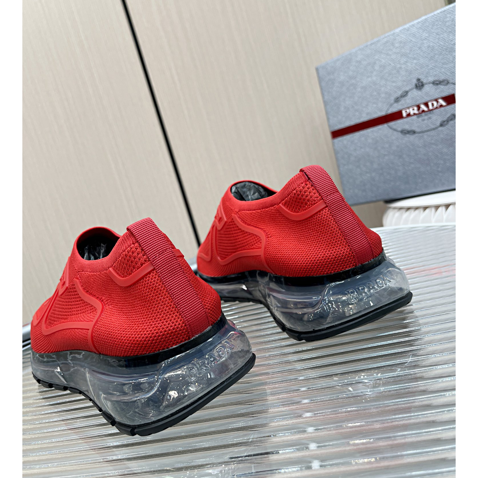 Prada Logo Sneakers In Red - DesignerGu