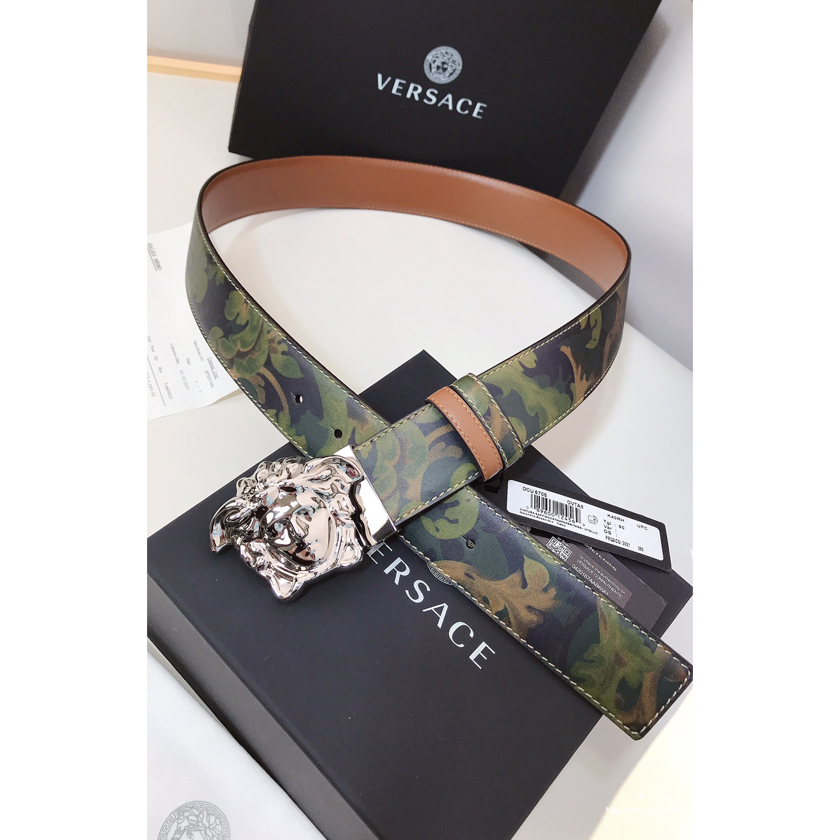 Versace Barocco Print Palazzo 40 MM Belt  - DesignerGu