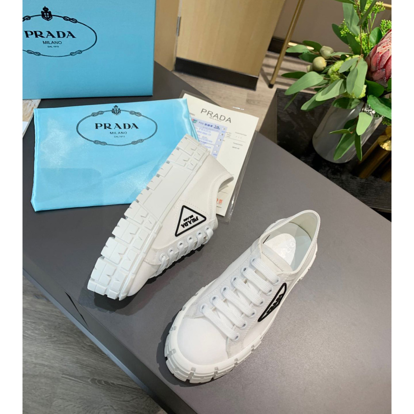 Prada Logo Sneakers In White - DesignerGu