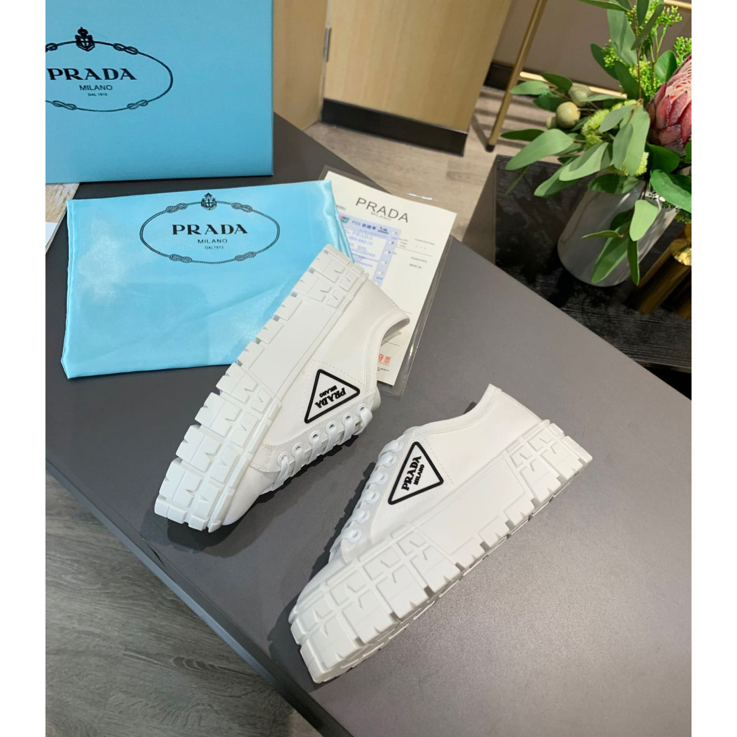 Prada Logo Sneakers In White - DesignerGu