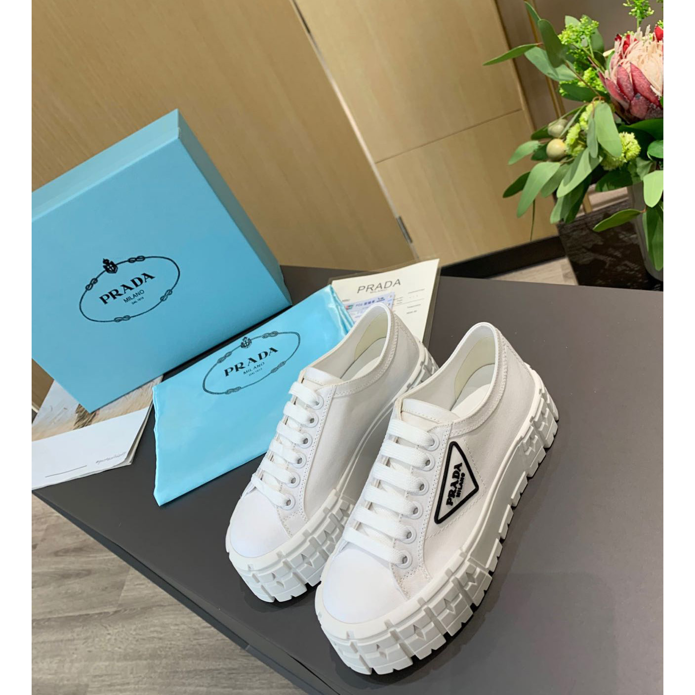 Prada Logo Sneakers In White - DesignerGu