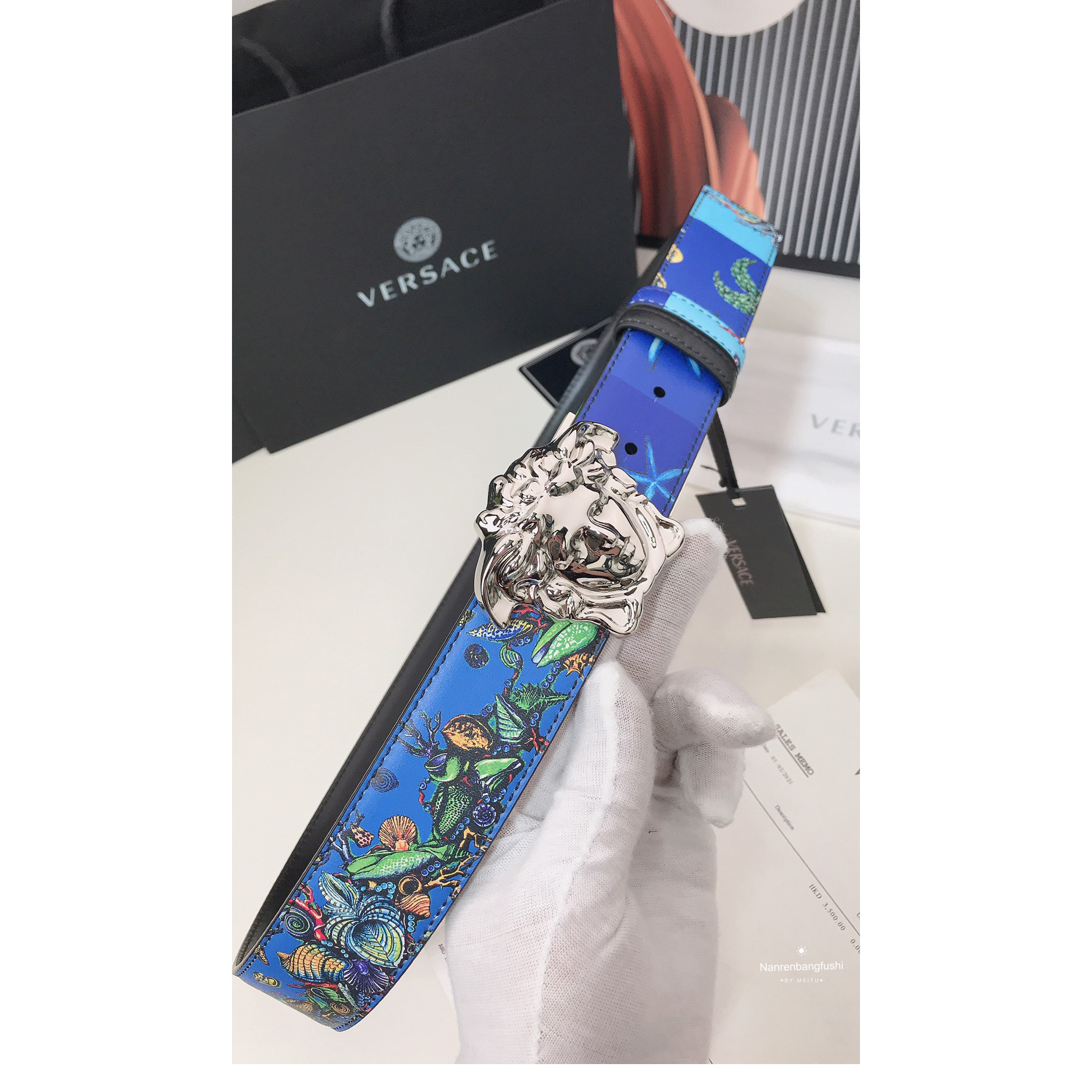 Versace Marine Organism Print 40 MM Belt  - DesignerGu