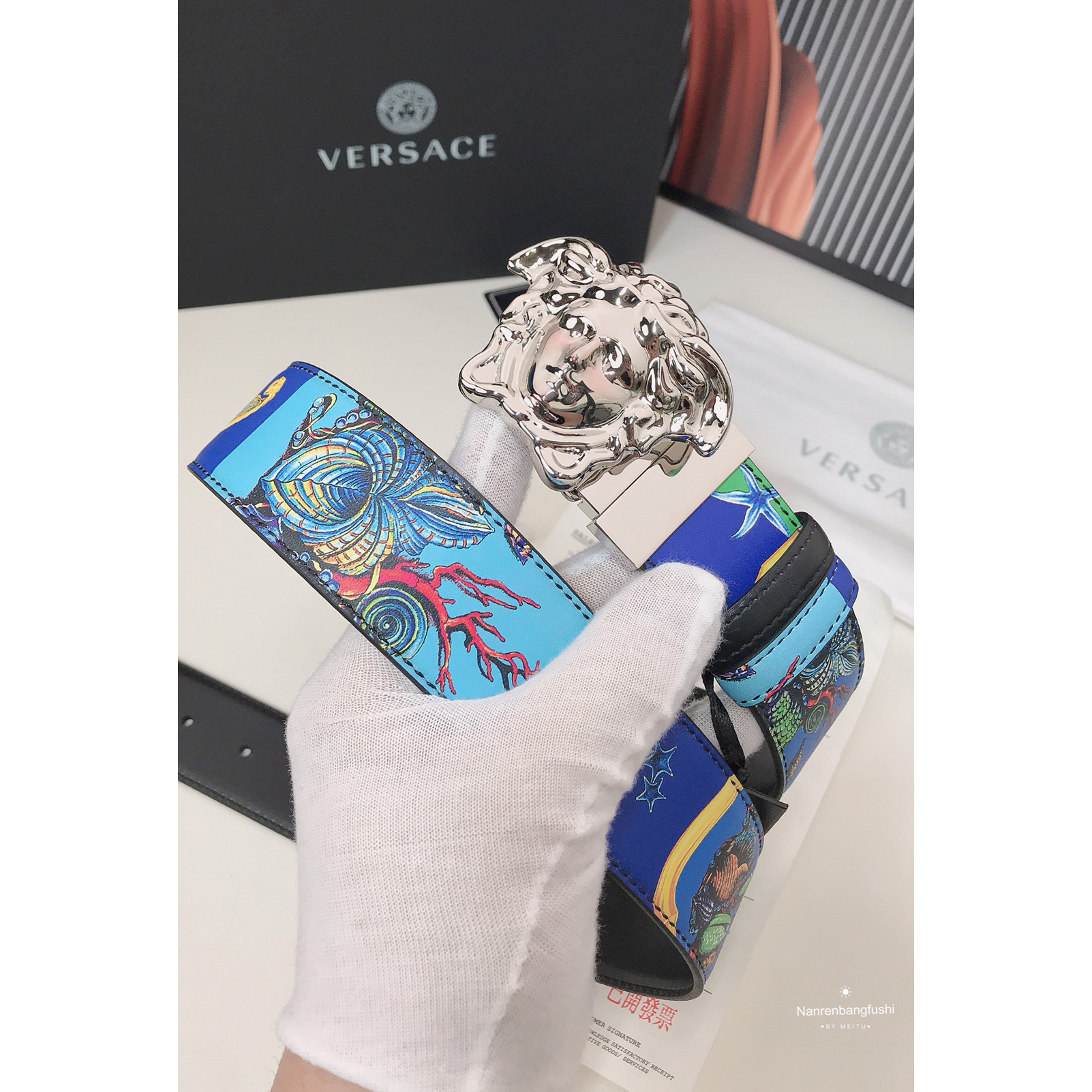 Versace Marine Organism Print 40 MM Belt  - DesignerGu