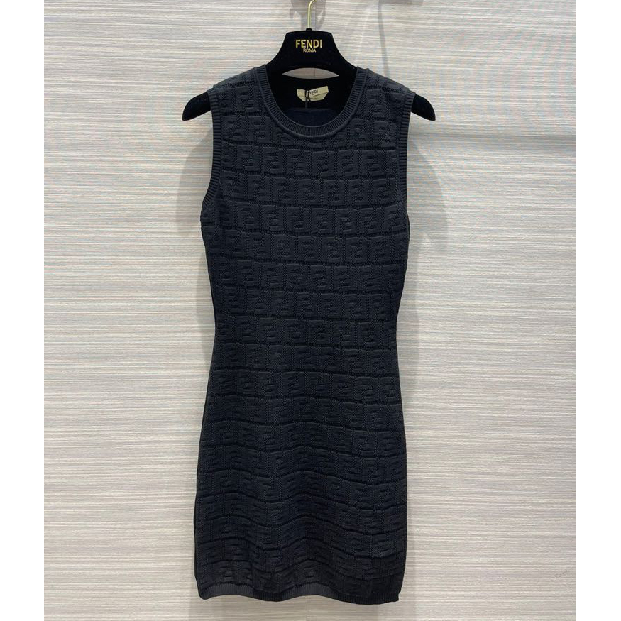 Fendi FF Logo Print Fitted Dress In Black - DesignerGu