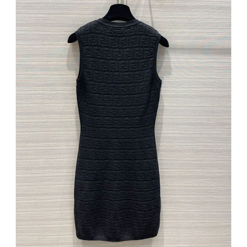 Fendi FF Logo Print Fitted Dress In Black - DesignerGu