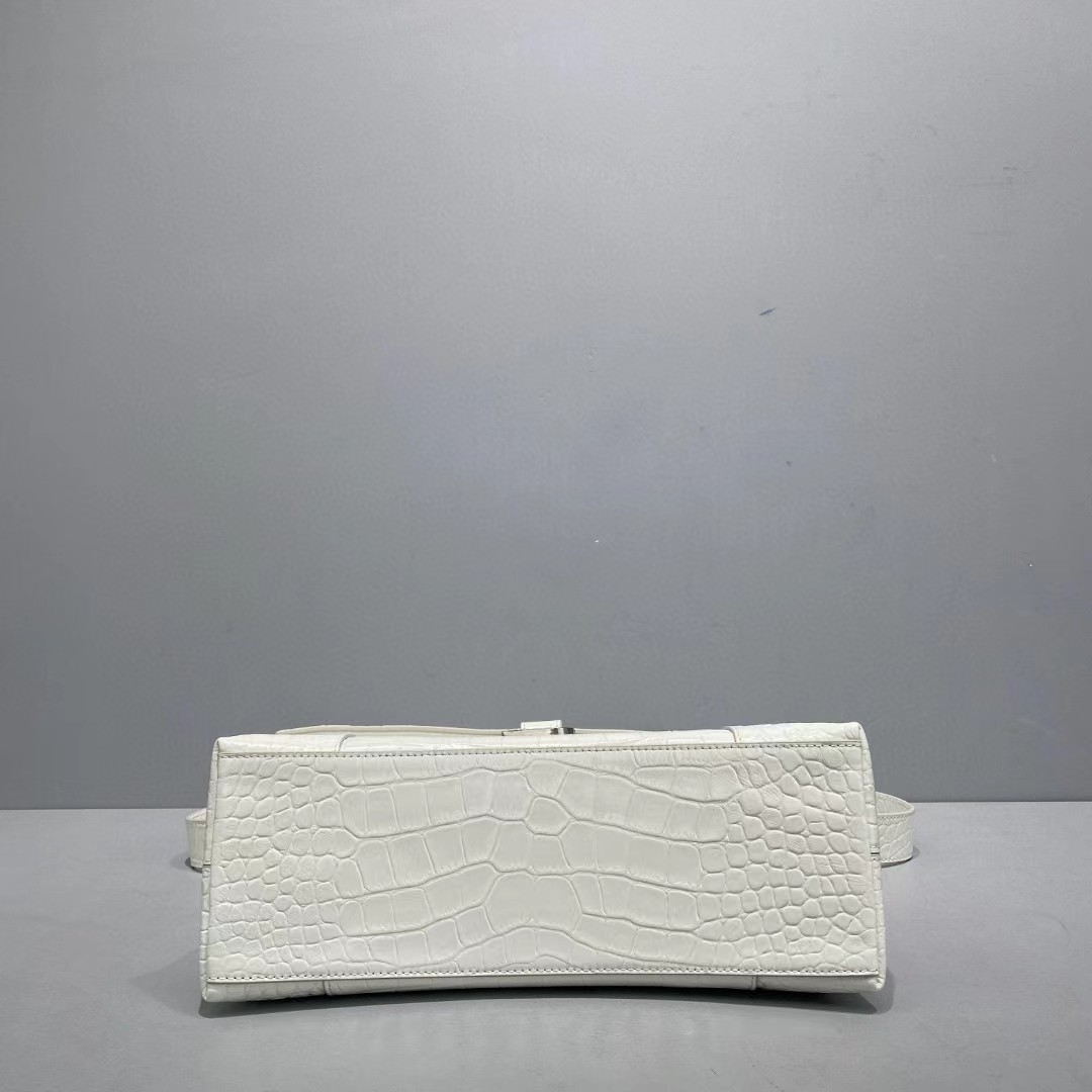 Balenciaga Women's Downtown Small Shoulder Bag Crocodile Embossed In White（29-18-10CM） - DesignerGu