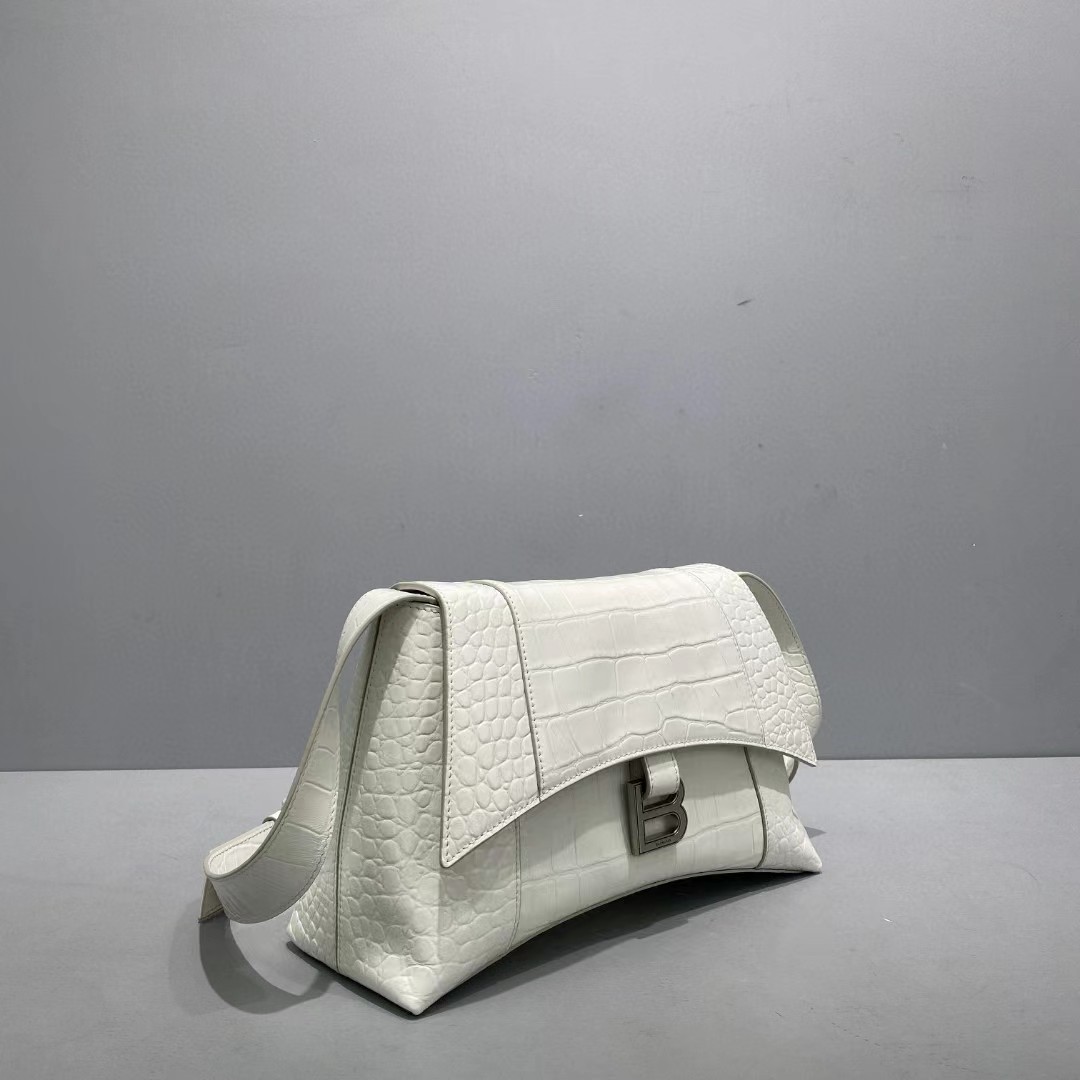 Balenciaga Women's Downtown Small Shoulder Bag Crocodile Embossed In White（29-18-10CM） - DesignerGu