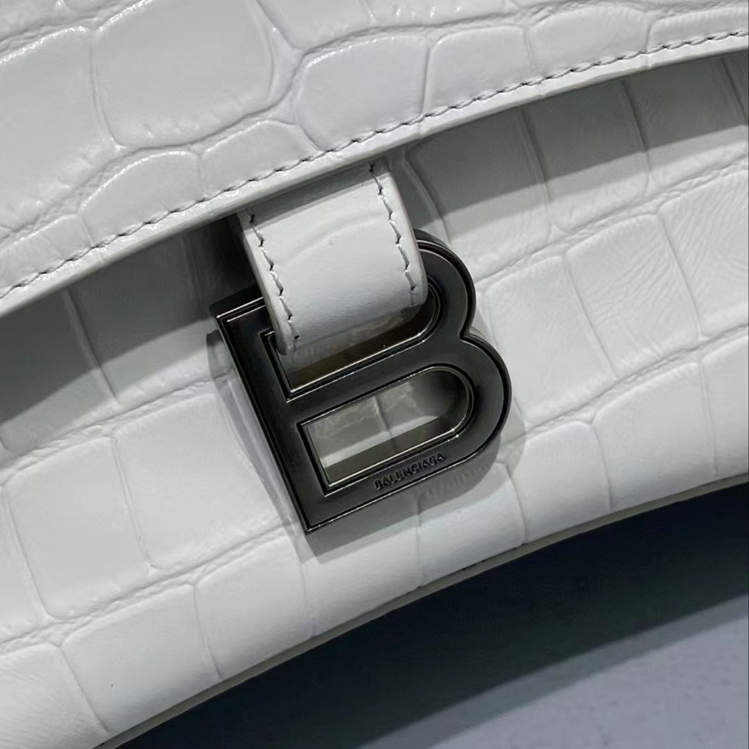 Balenciaga Women's Downtown Small Shoulder Bag Crocodile Embossed In White（29-18-10CM） - DesignerGu