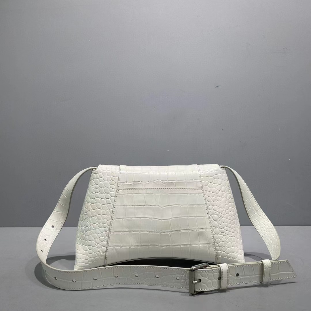 Balenciaga Women's Downtown Small Shoulder Bag Crocodile Embossed In White（29-18-10CM） - DesignerGu