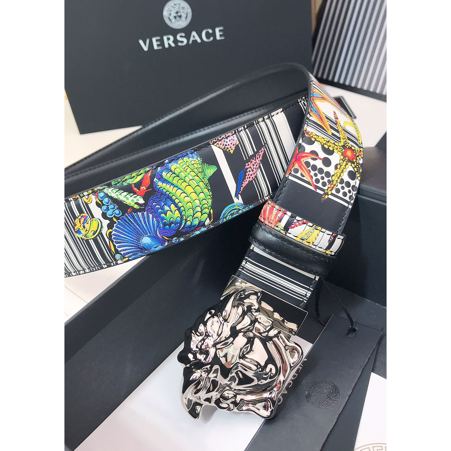 Versace Marine Organism Print 40 MM Belt  - DesignerGu