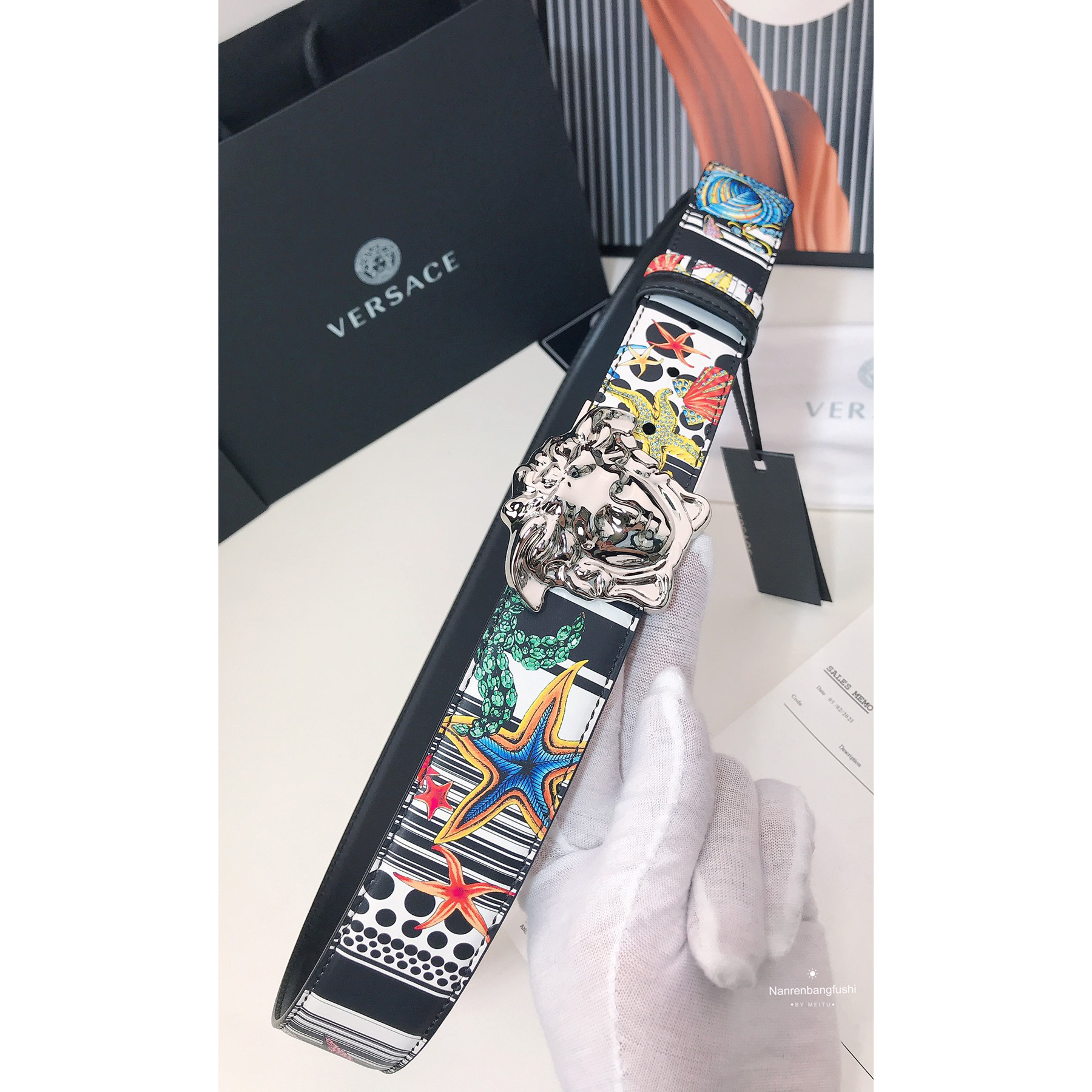 Versace Marine Organism Print 40 MM Belt  - DesignerGu