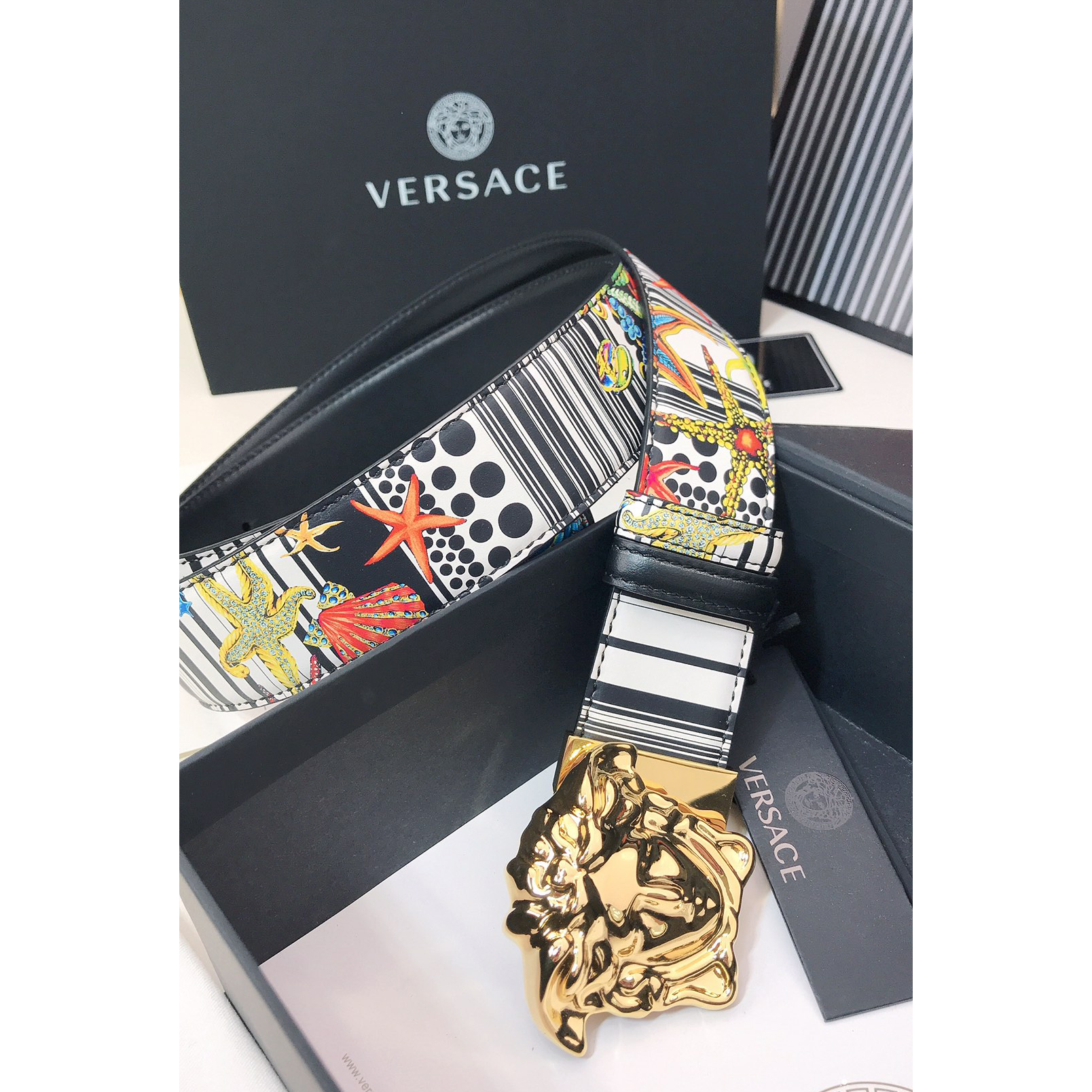 Versace Marine Organism Print 40 MM Belt  - DesignerGu