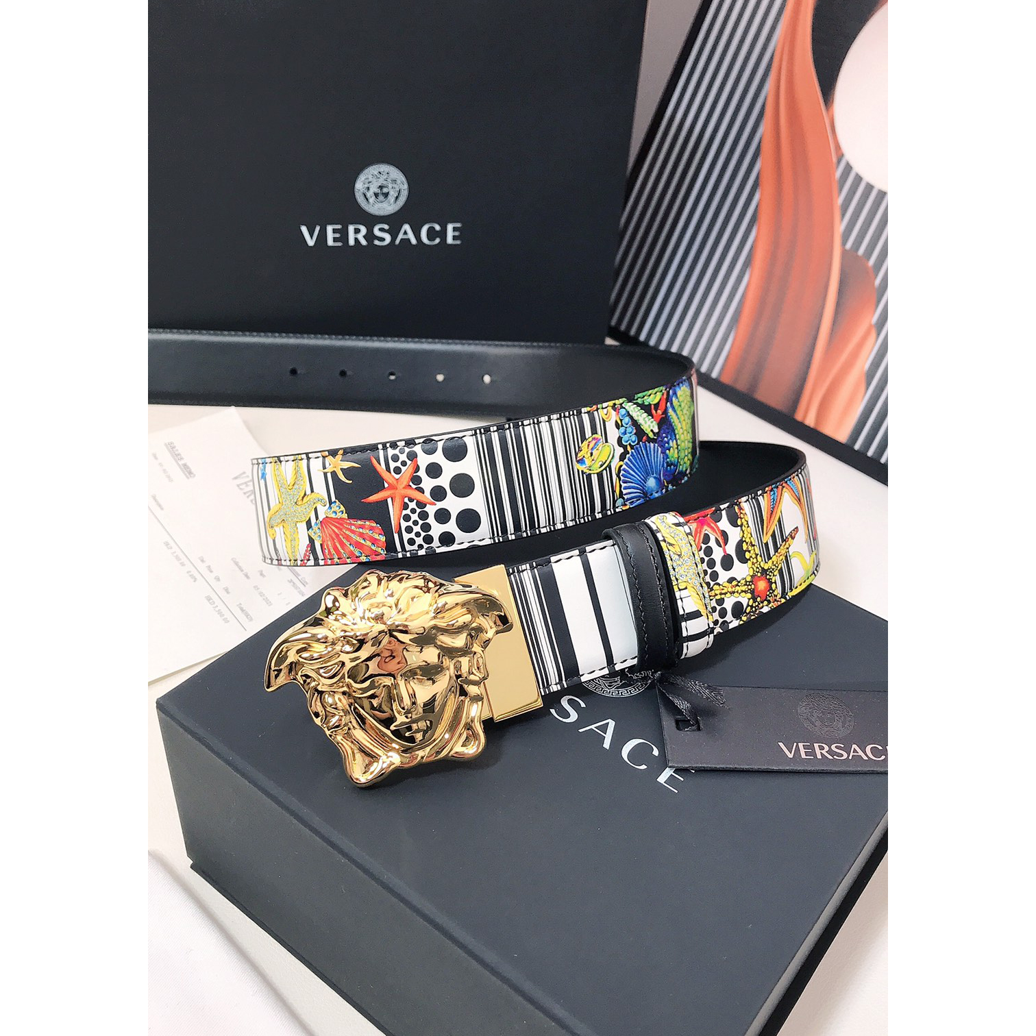 Versace Marine Organism Print 40 MM Belt  - DesignerGu