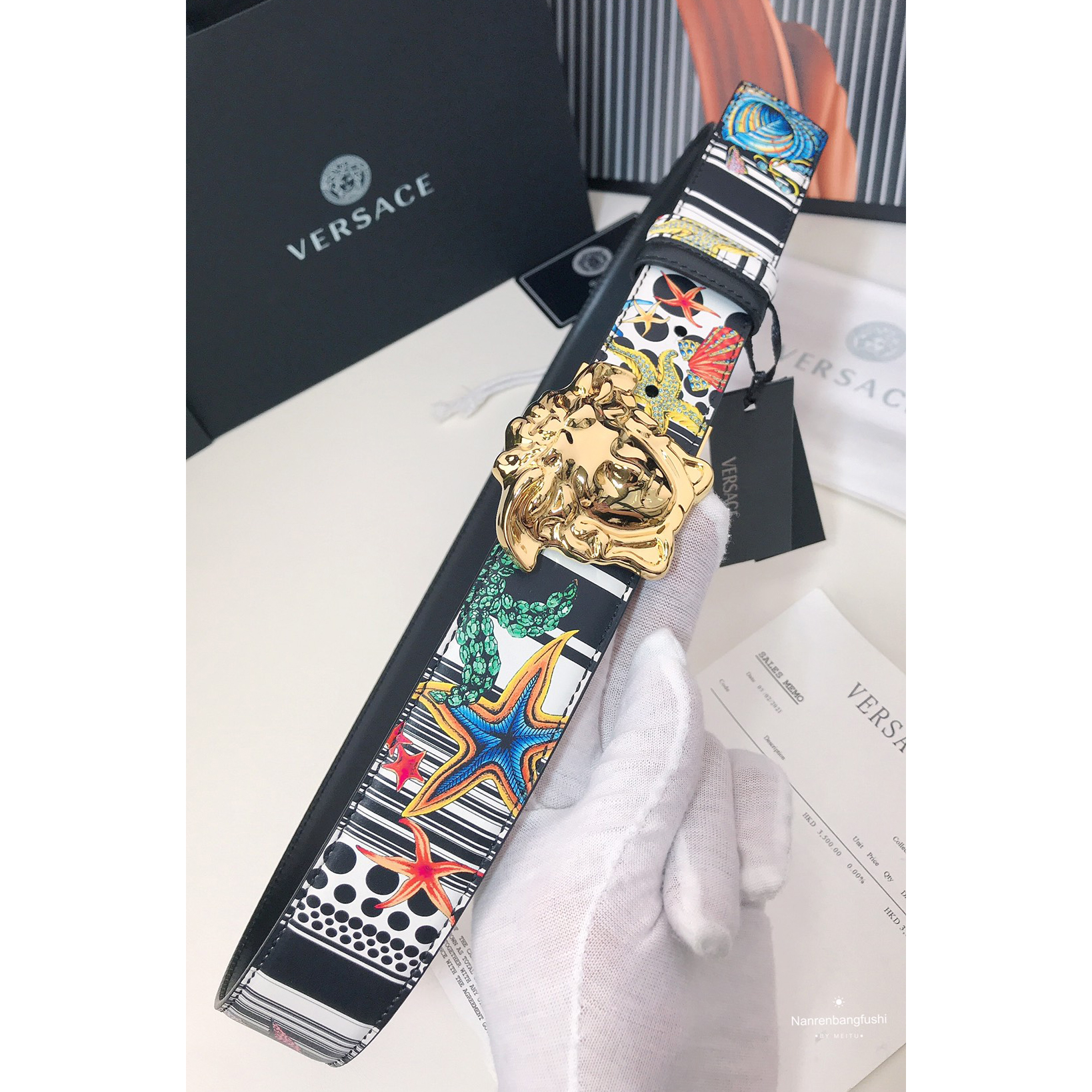 Versace Marine Organism Print 40 MM Belt  - DesignerGu