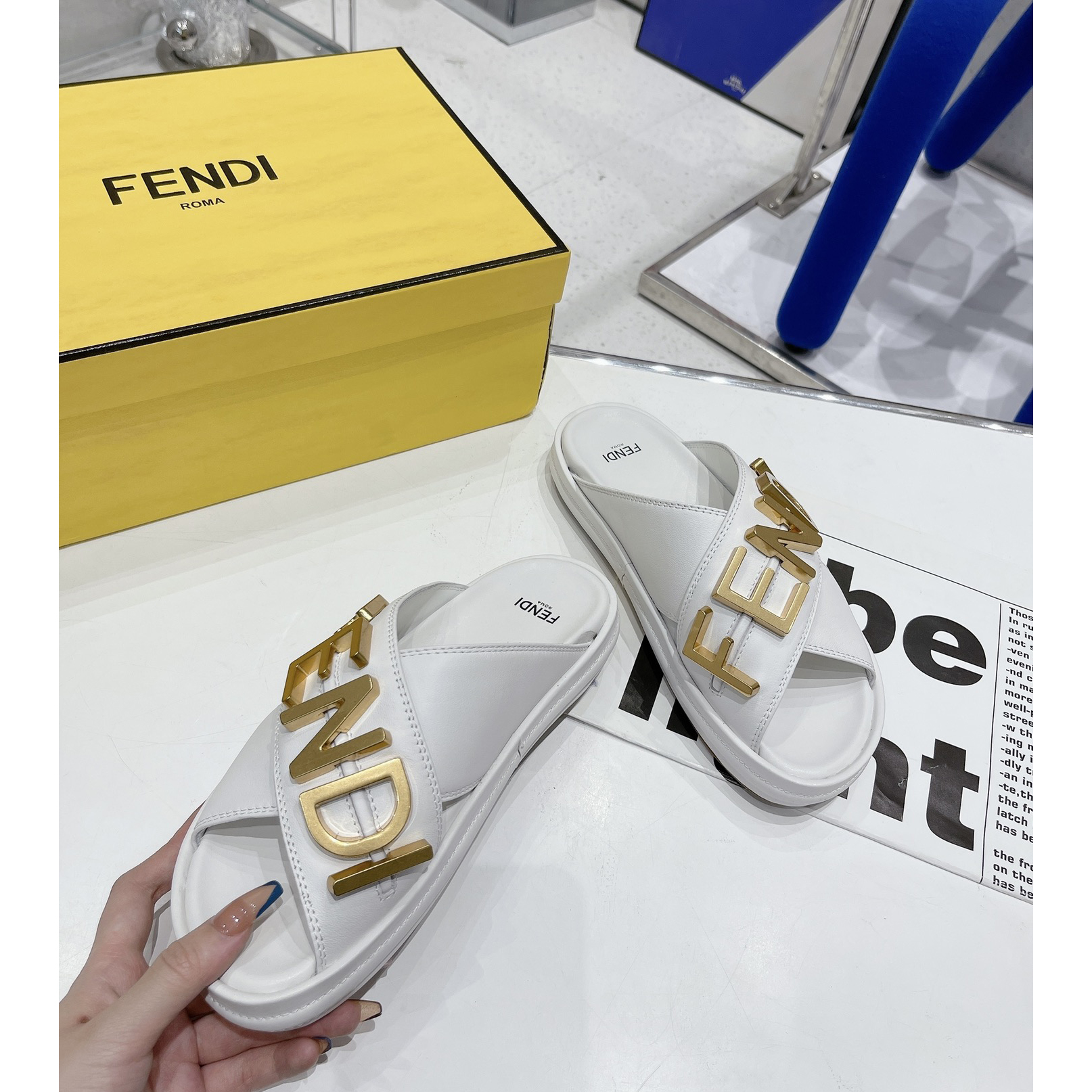 Fendi Graphy White Leather Slides - DesignerGu