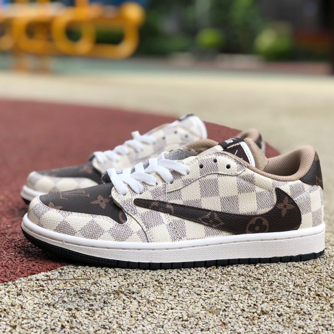 Louis Vuitton x Travis Scott x Nike Air Jordan 1 Low OG SP"Damier Azur/Brown/LV Monogram" Sneaker  DM7866-616 - DesignerGu