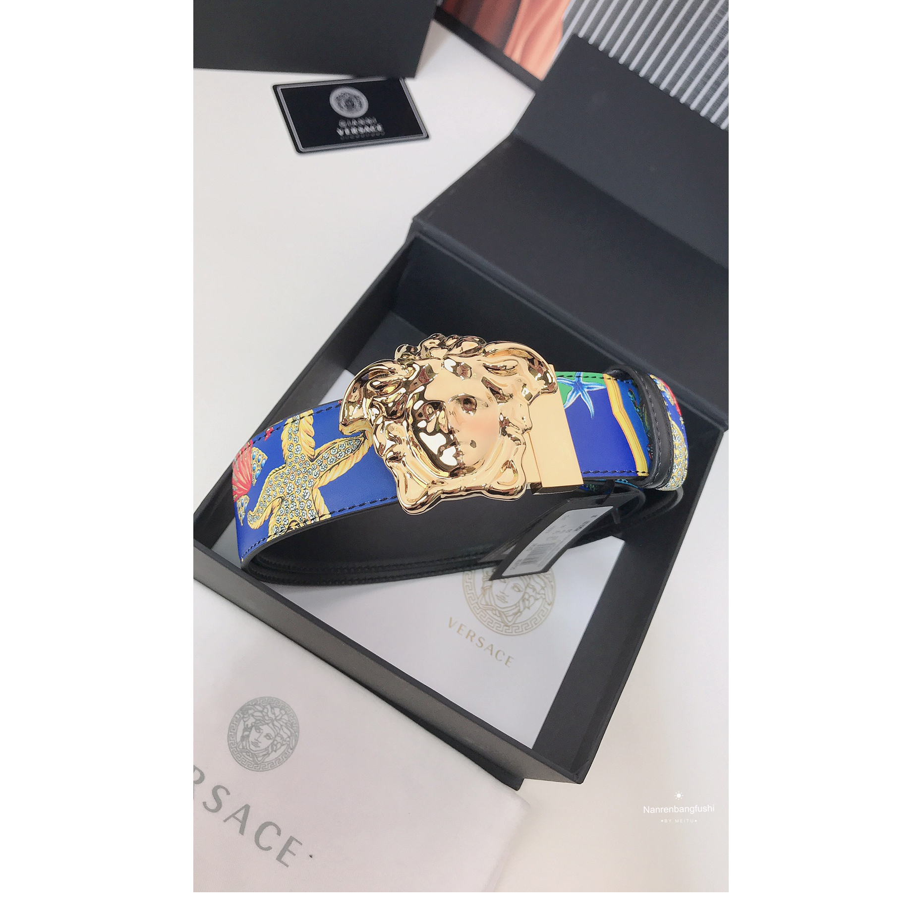 Versace Marine Organism Print 40 MM Belt  - DesignerGu