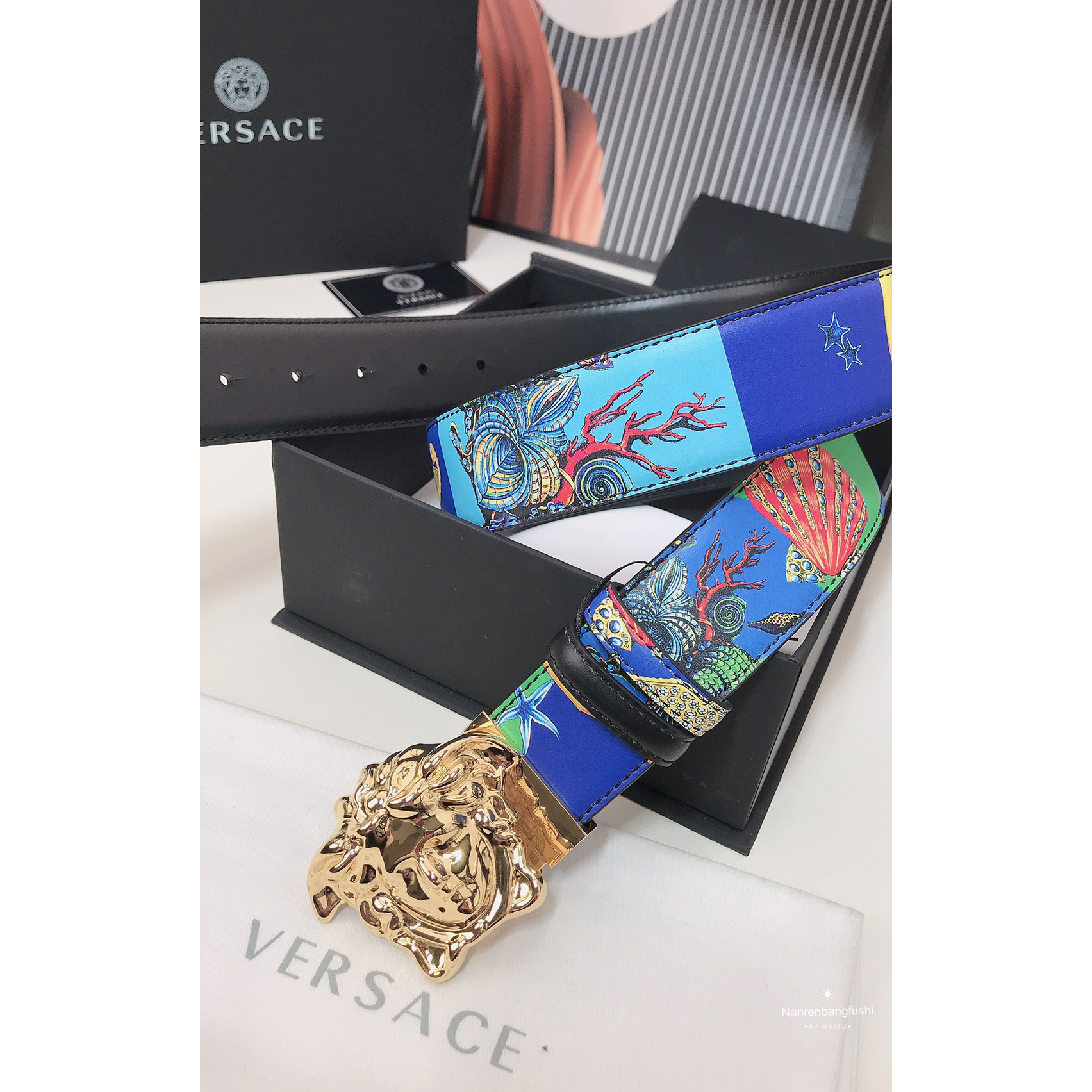 Versace Marine Organism Print 40 MM Belt  - DesignerGu