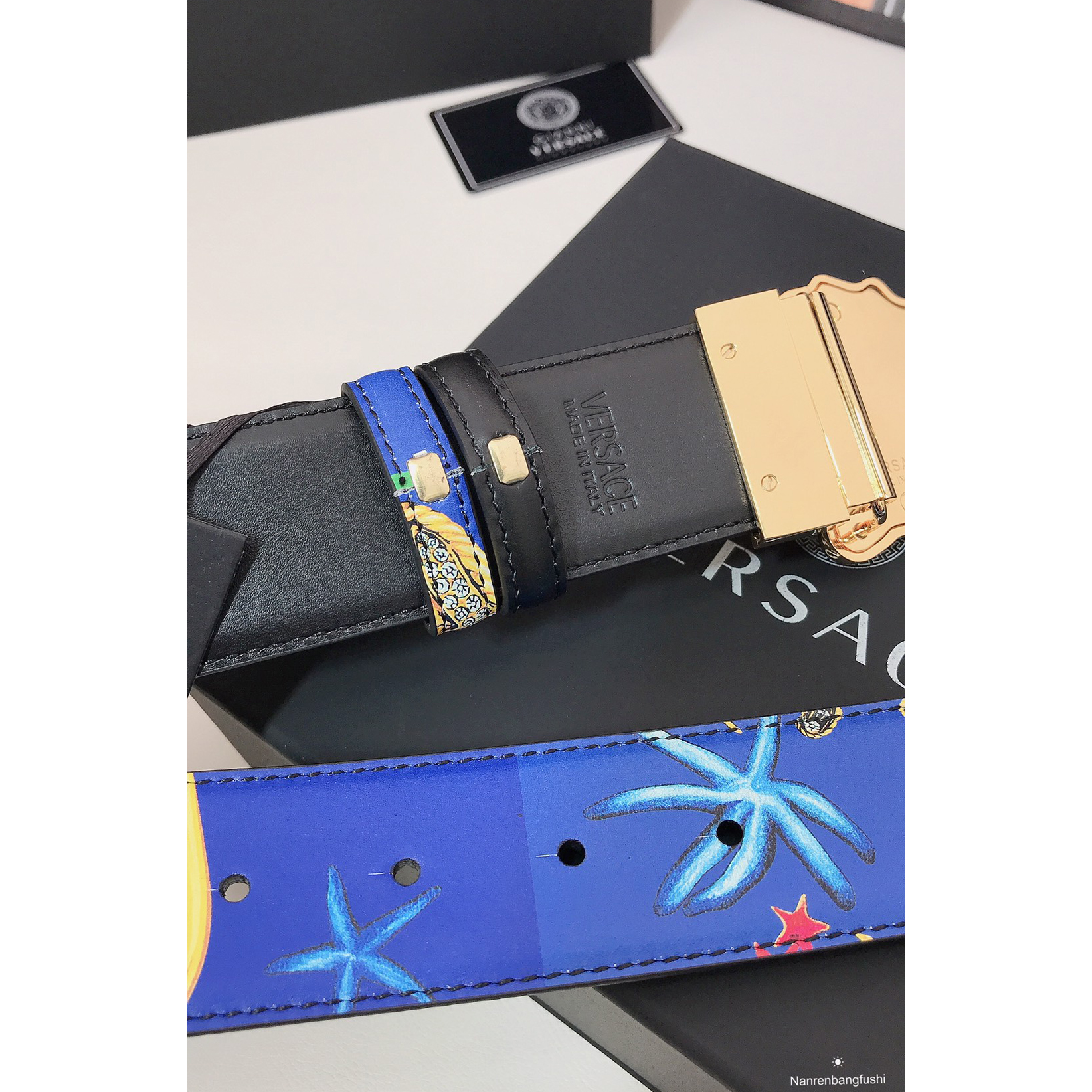 Versace Marine Organism Print 40 MM Belt  - DesignerGu