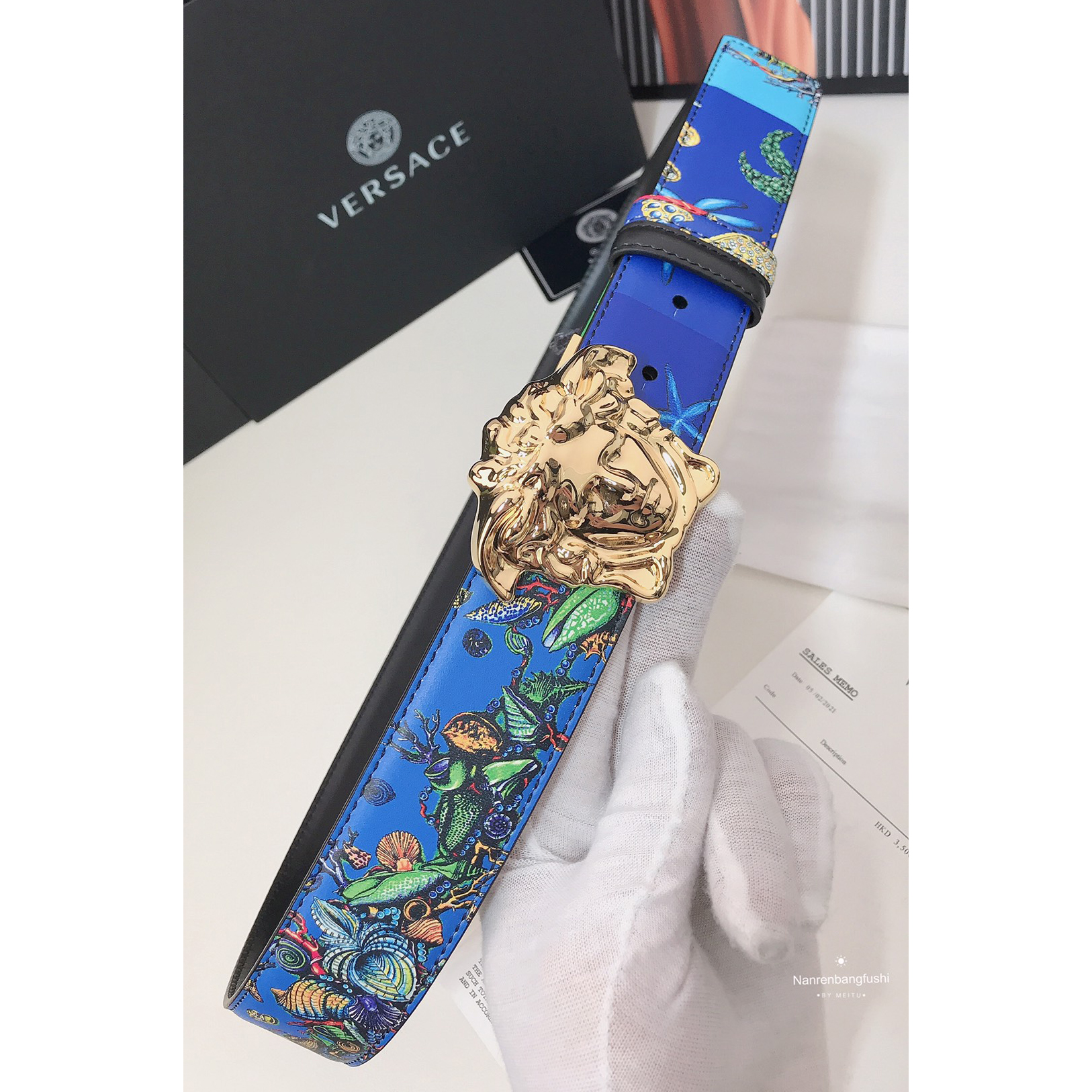 Versace Marine Organism Print 40 MM Belt  - DesignerGu