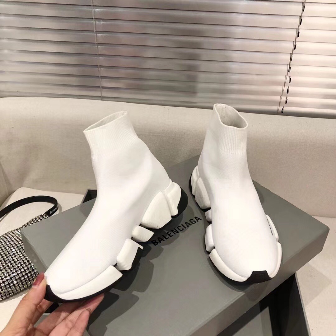 Balenciaga  Speed 2.0 Recycled Knit Sneaker In White/Black - DesignerGu