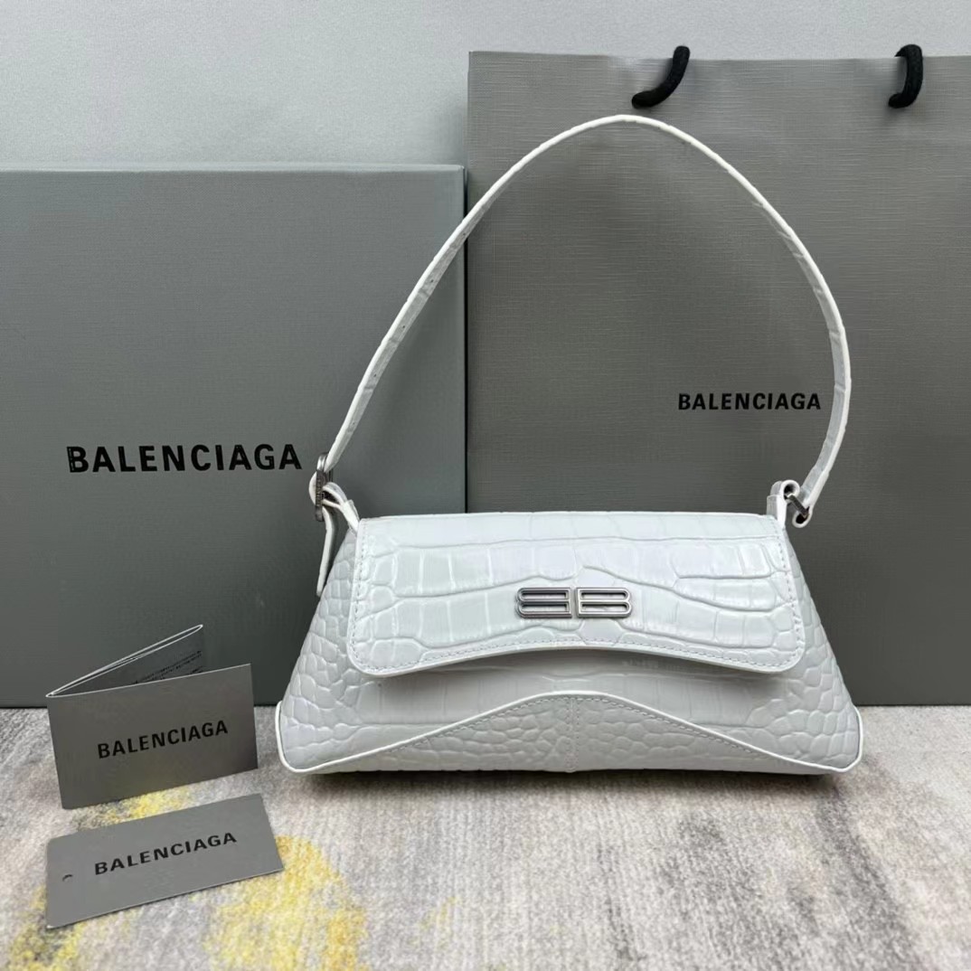 Balenciaga Women's XX Medium Flap Bag Crocodile Embossed In White（27-25.5-4CM） - DesignerGu