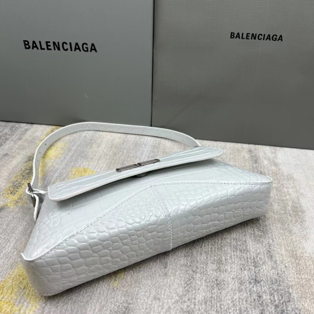 Balenciaga Women's XX Medium Flap Bag Crocodile Embossed In White（27-25.5-4CM） - DesignerGu