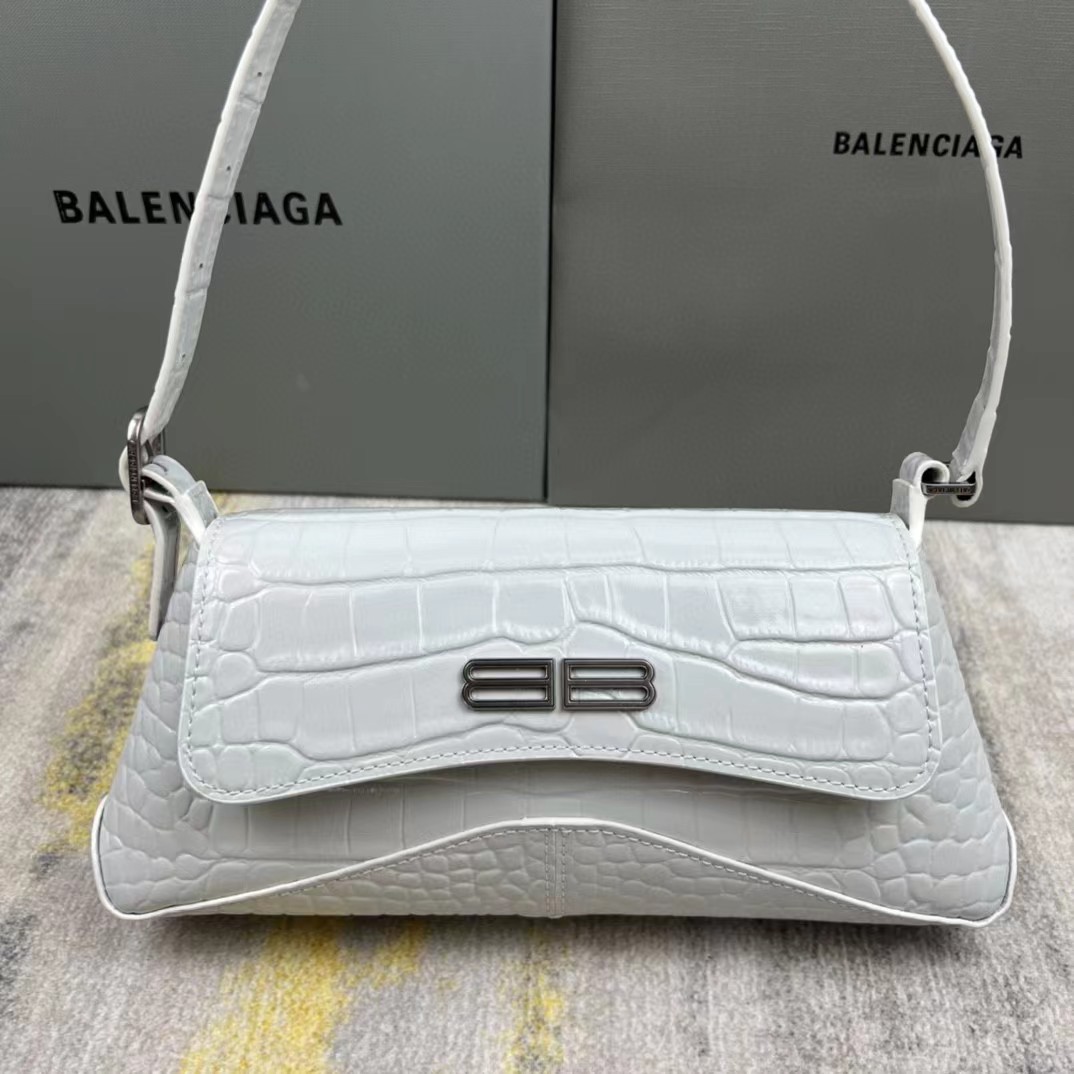 Balenciaga Women's XX Medium Flap Bag Crocodile Embossed In White（27-25.5-4CM） - DesignerGu