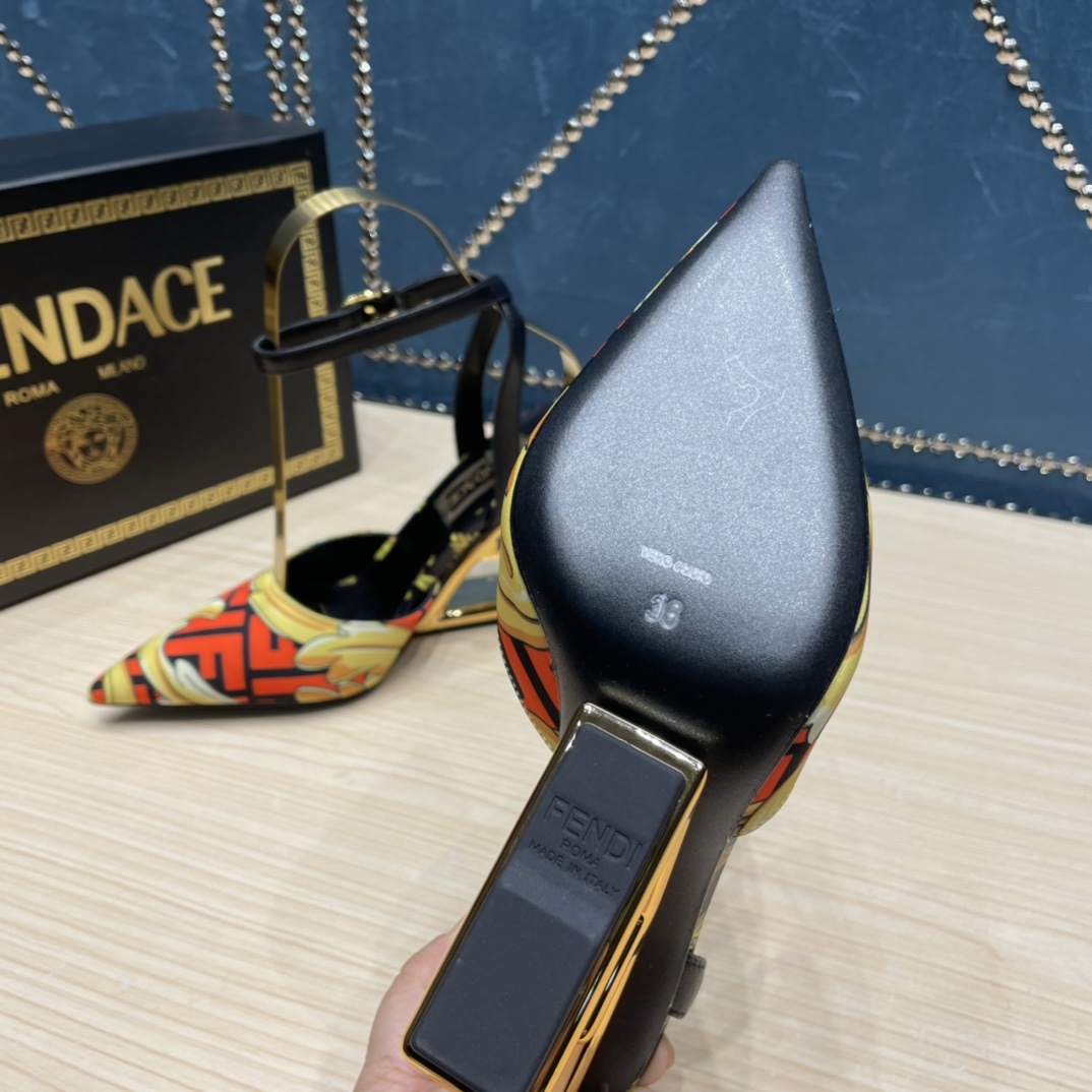 Fendi x Versace Fendace Printed Silk High-Heeled Slingbacks - DesignerGu