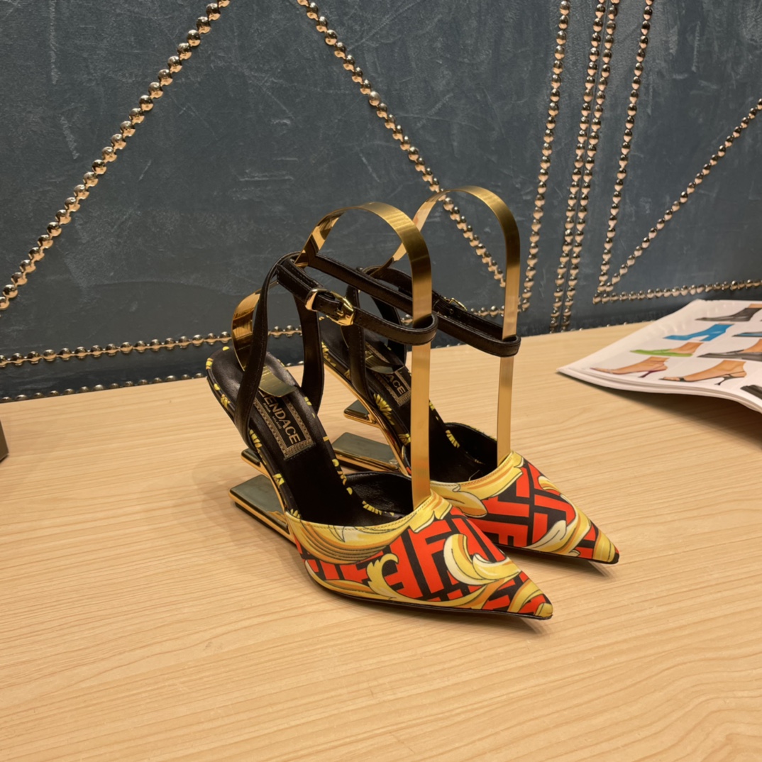 Fendi x Versace Fendace Printed Silk High-Heeled Slingbacks - DesignerGu