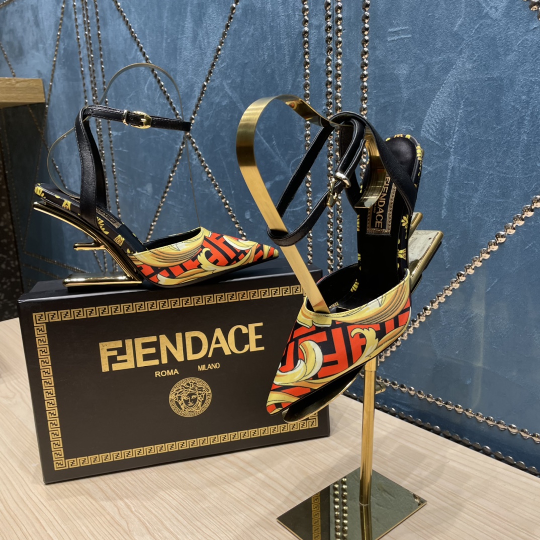 Fendi x Versace Fendace Printed Silk High-Heeled Slingbacks - DesignerGu