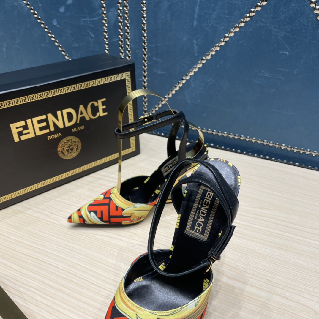 Fendi x Versace Fendace Printed Silk High-Heeled Slingbacks - DesignerGu