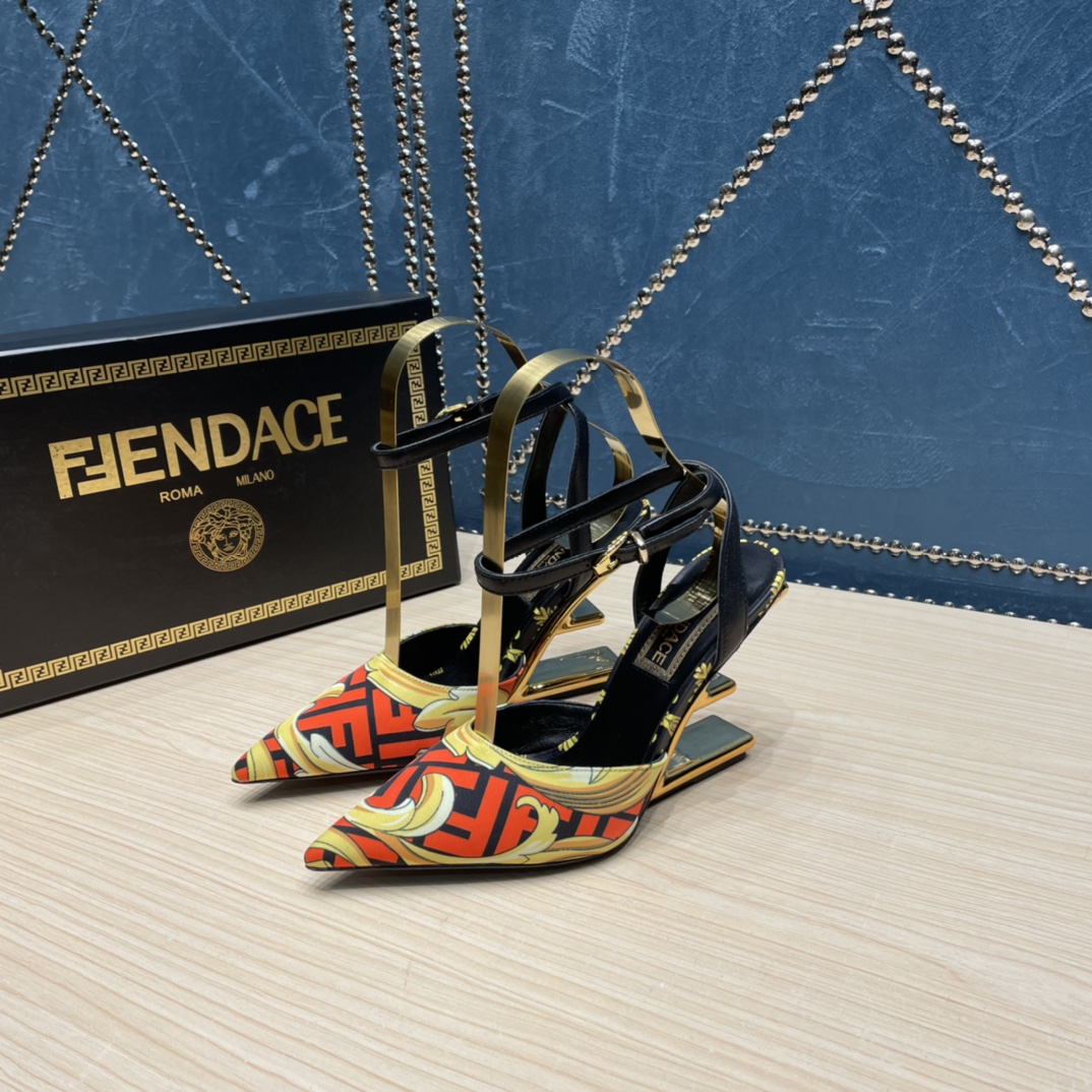 Fendi x Versace Fendace Printed Silk High-Heeled Slingbacks - DesignerGu