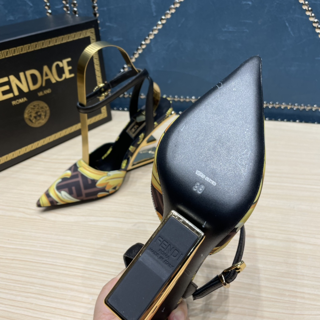 Fendi x Versace Fendace Printed Silk High-Heeled Slingbacks - DesignerGu