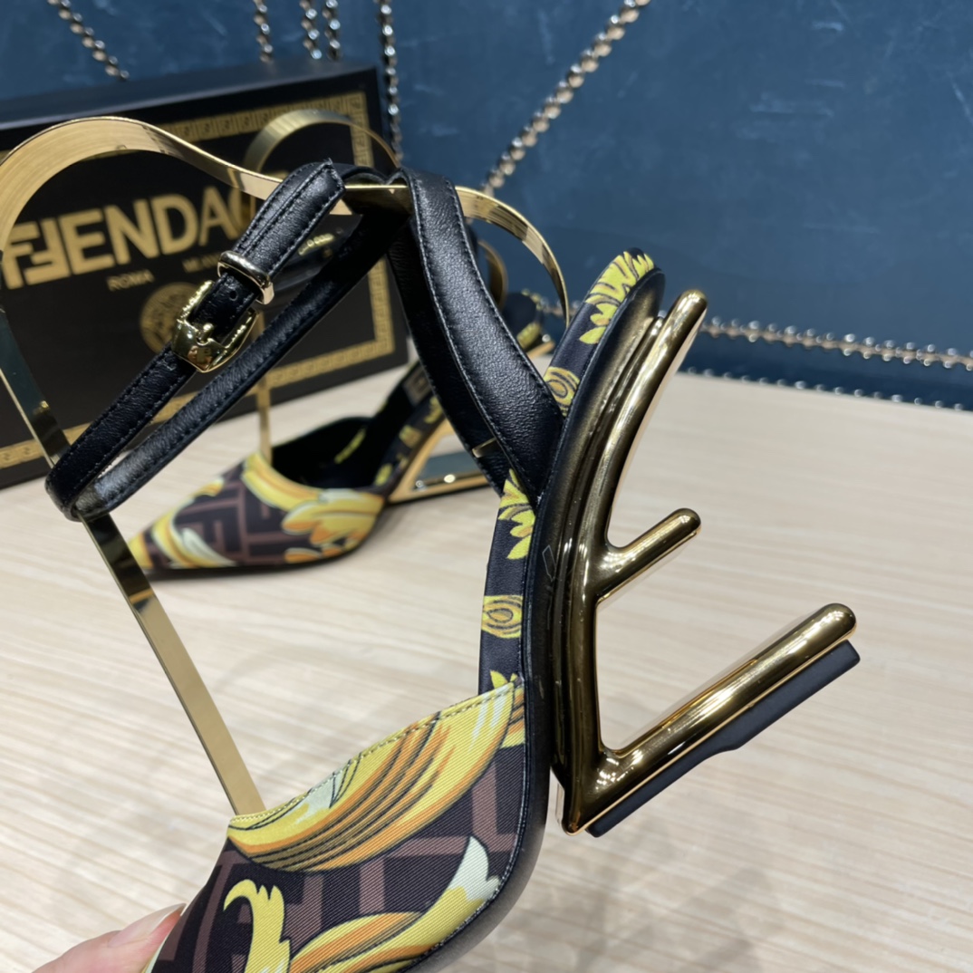 Fendi x Versace Fendace Printed Silk High-Heeled Slingbacks - DesignerGu