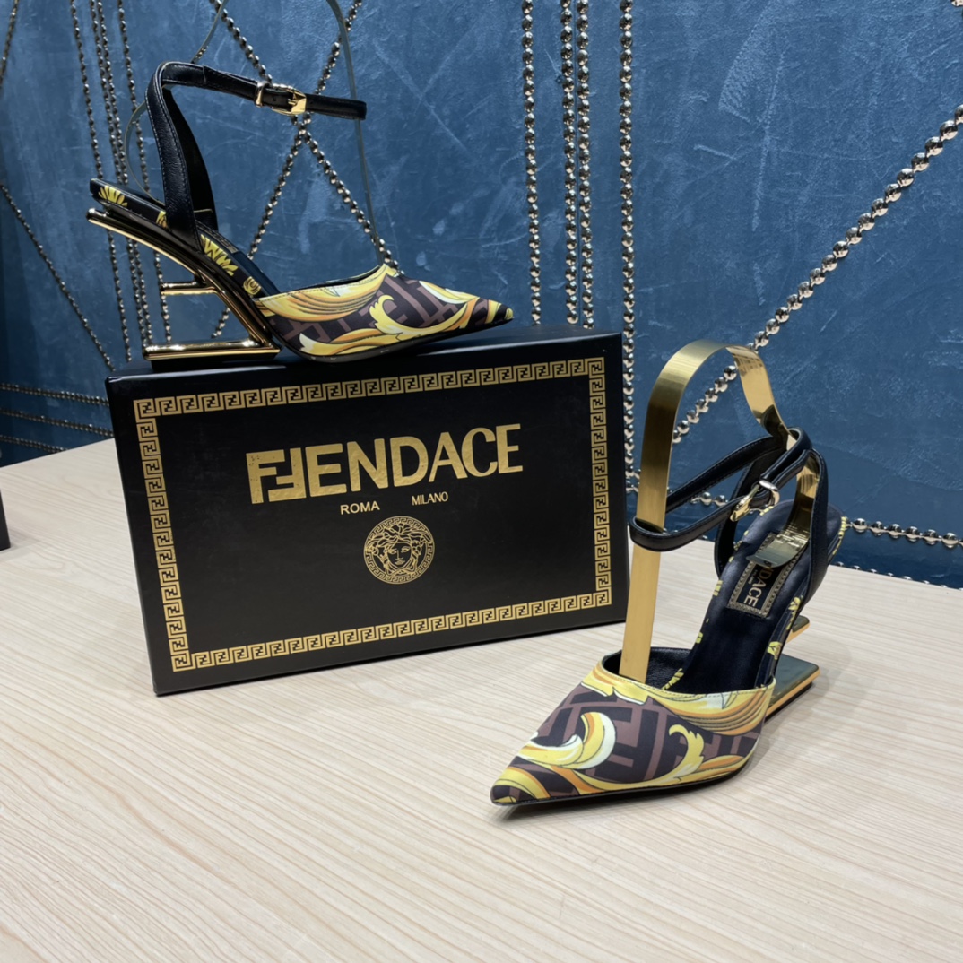 Fendi x Versace Fendace Printed Silk High-Heeled Slingbacks - DesignerGu