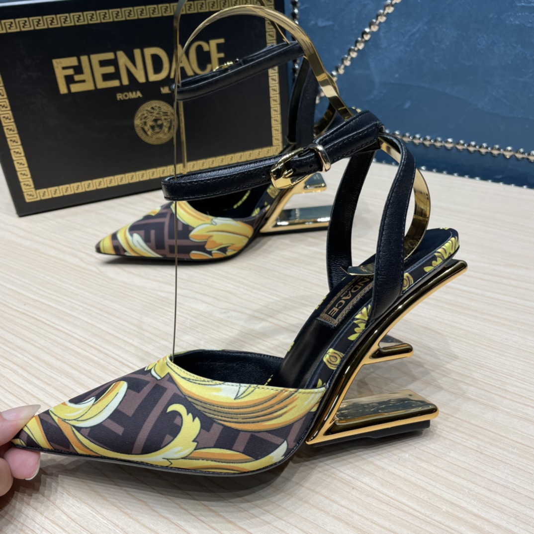 Fendi x Versace Fendace Printed Silk High-Heeled Slingbacks - DesignerGu