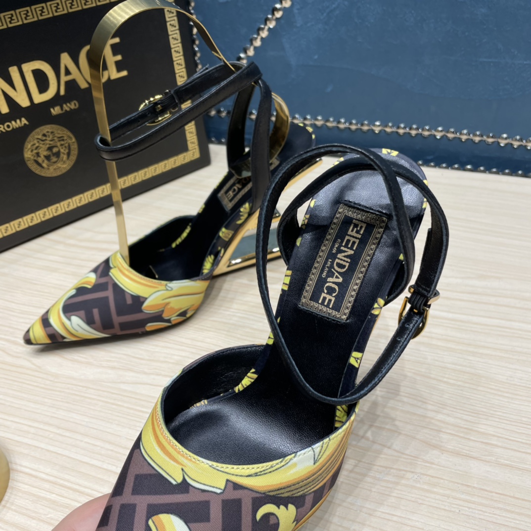 Fendi x Versace Fendace Printed Silk High-Heeled Slingbacks - DesignerGu