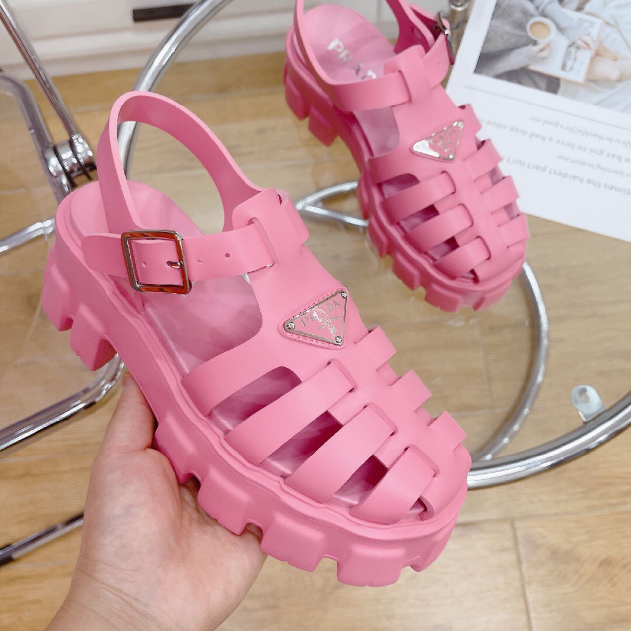 Prada Foam Rubber Sandals In Begonia Pink - DesignerGu