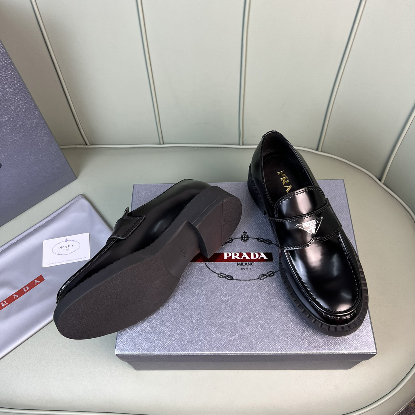 Prada Chocolate Sharp Brushed Leather Pointed Loafers - DesignerGu