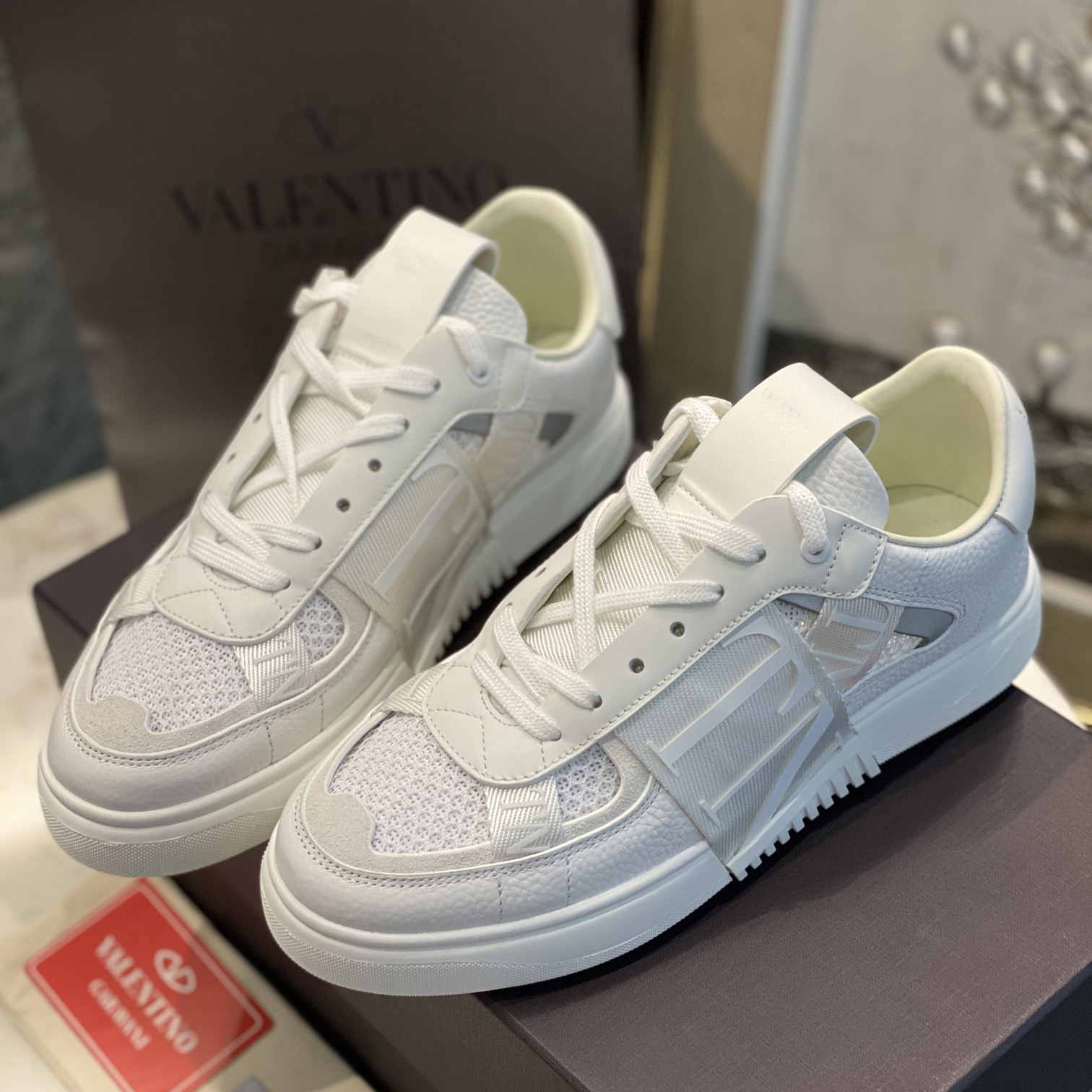 Valenti VL7N Low-Top Sneakers In Calfskin And Mesh Fabric With Bands - DesignerGu