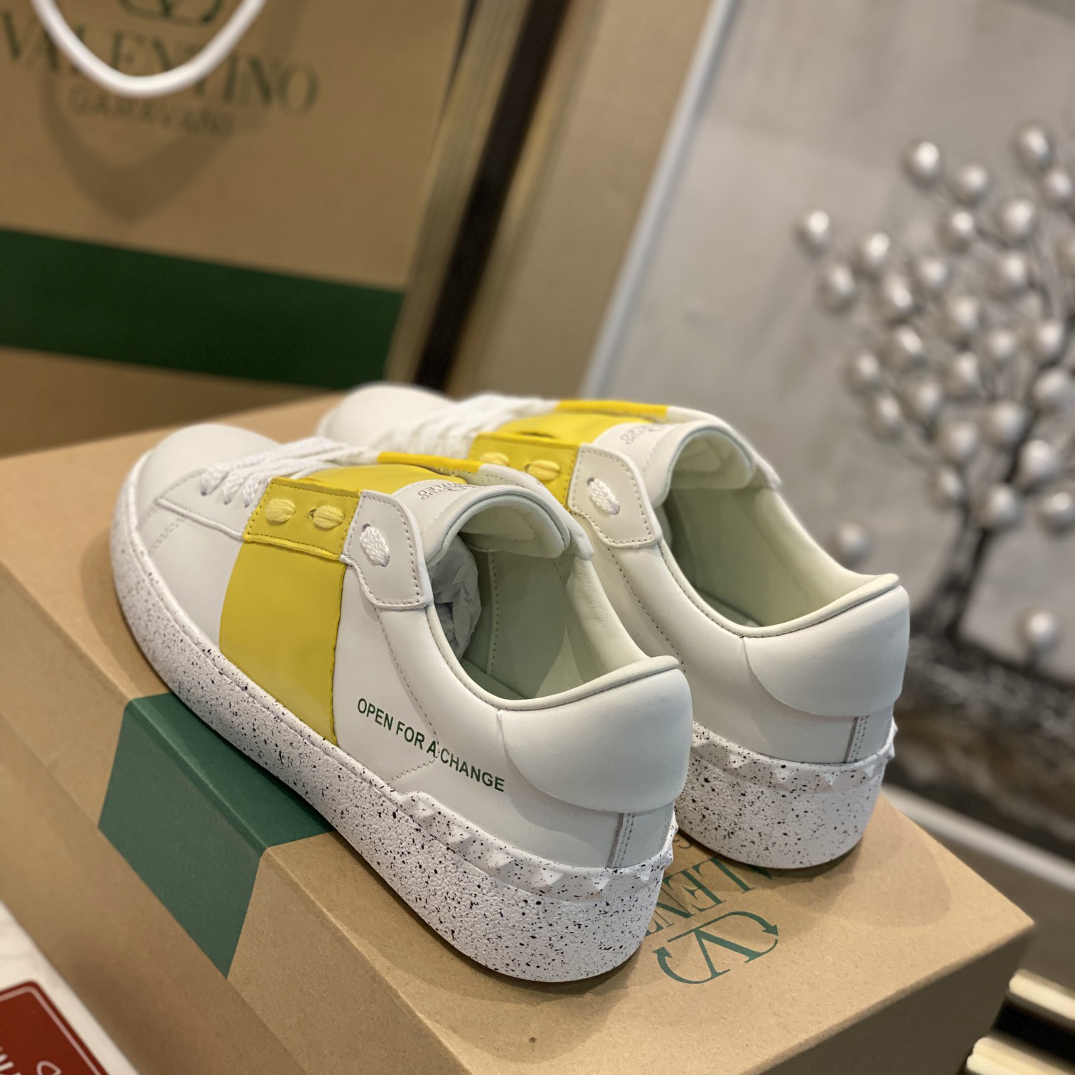 Valenti Open For A Change Sneaker In Bio-Based Material In White/Lemon Cream - DesignerGu