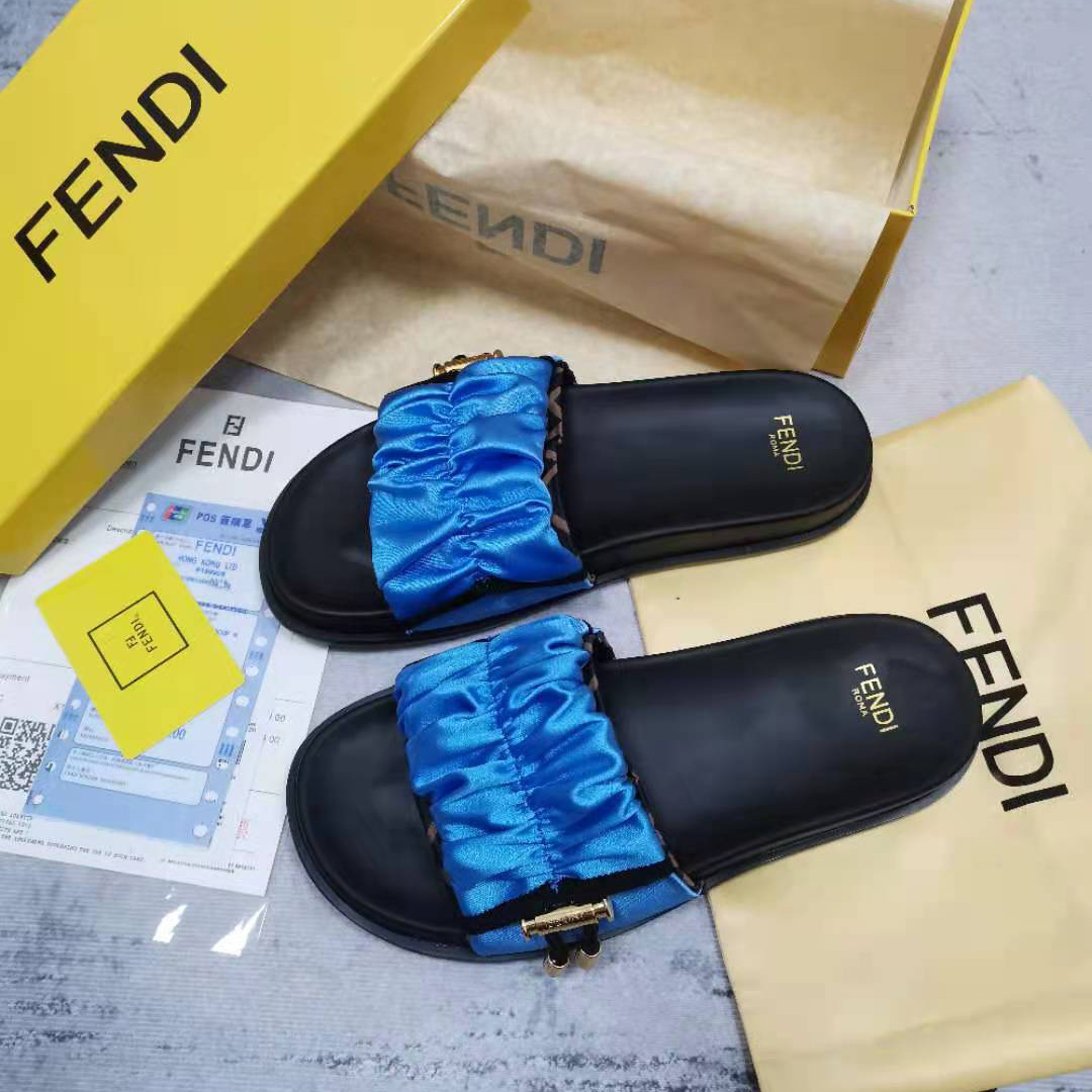 Fendi Fendi Feel Blue Satin Slides - DesignerGu