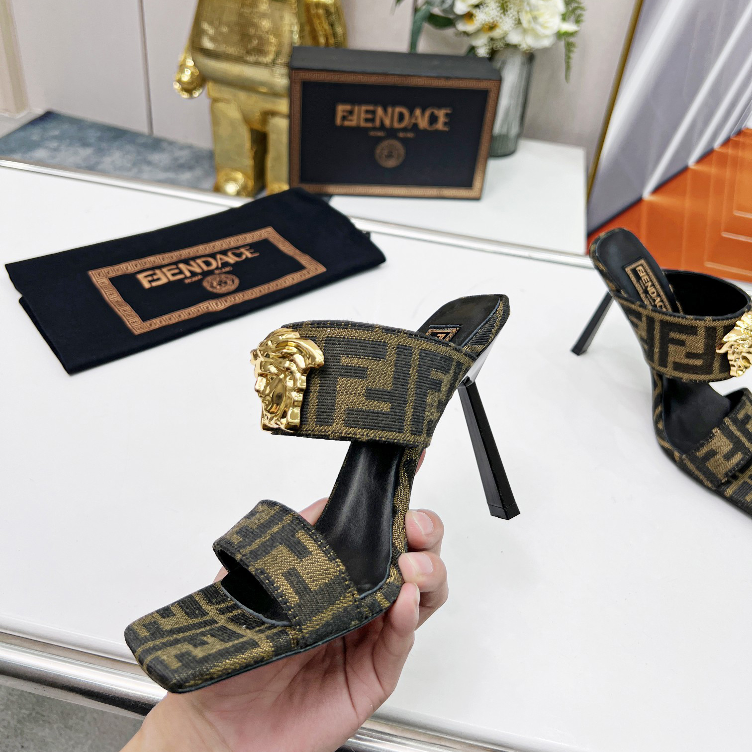 Versace Fendace  FF Jacquard Mules - DesignerGu