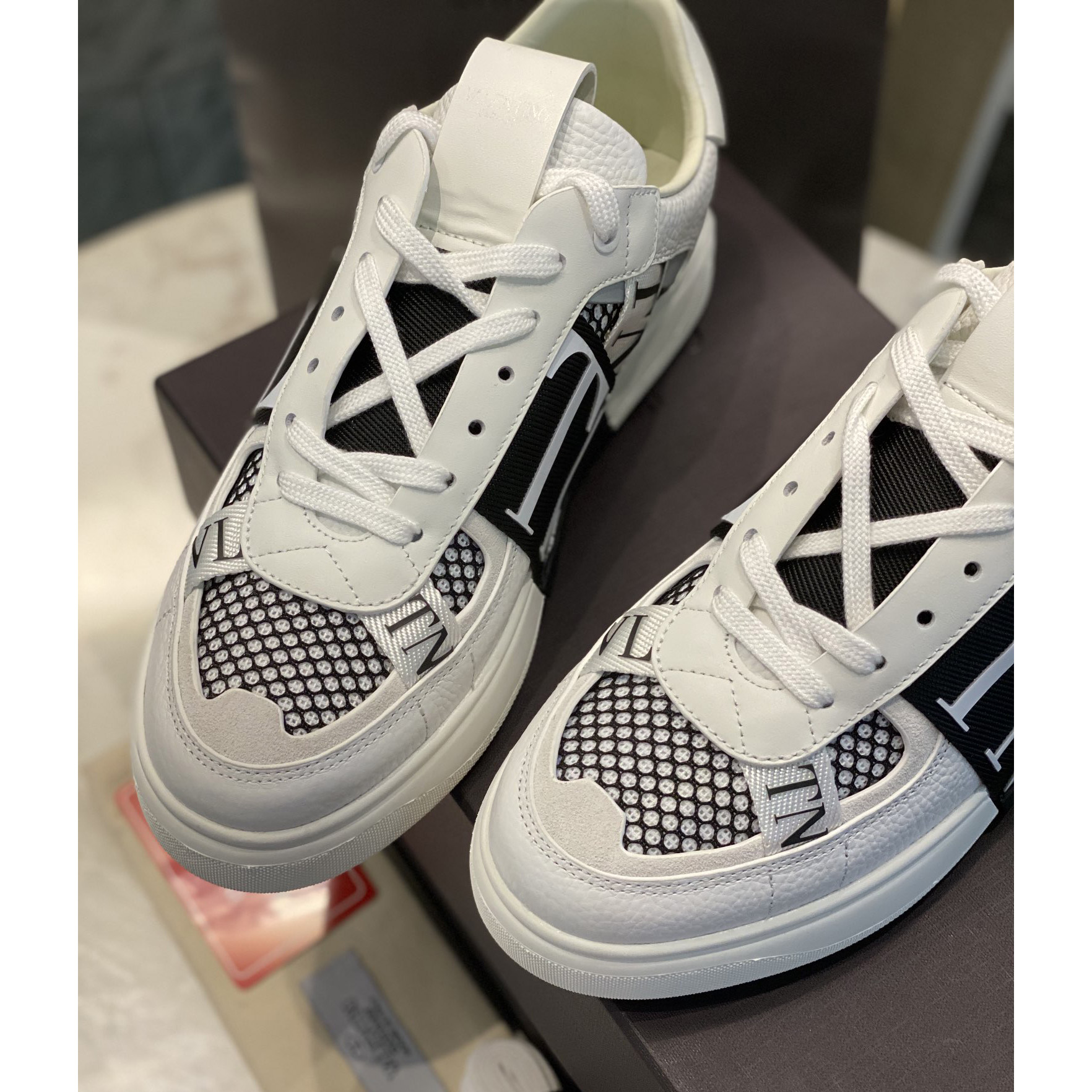 Valenti VL7N Low-Top Sneakers In Calfskin And Mesh Fabric With Bands - DesignerGu