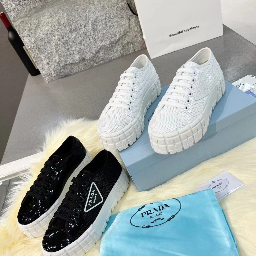 Prada Double Wheel Sequin sneakers - DesignerGu