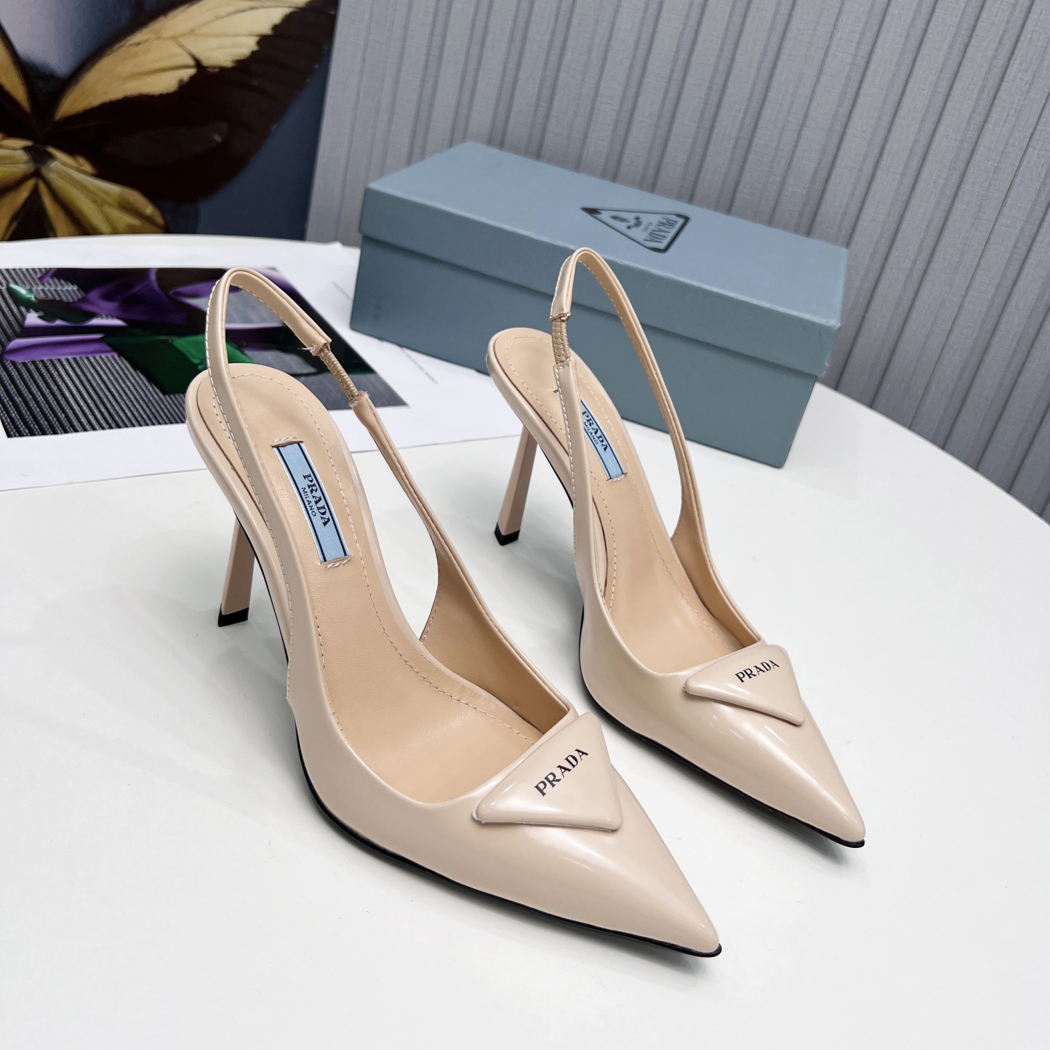 Prada Brushed Leather Slingback Pumps  - DesignerGu